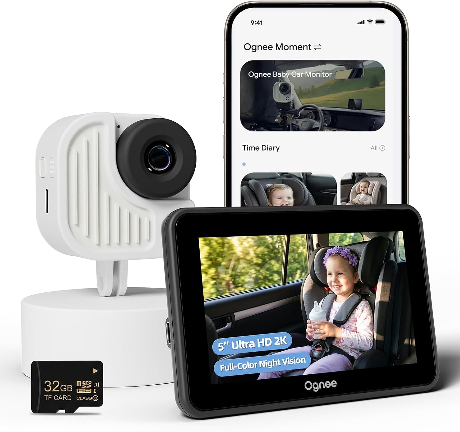 Ognee SC-AI08 Baby Car Camera, 2K Color Night Vision and Touchscreen