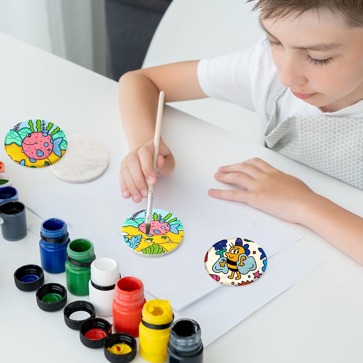Thumbnail 3 de 12Pcs Flache Steine zum Bemalen – Weiß, ca. 6,3 cm Ø, ideal für Kunst und Handwerk