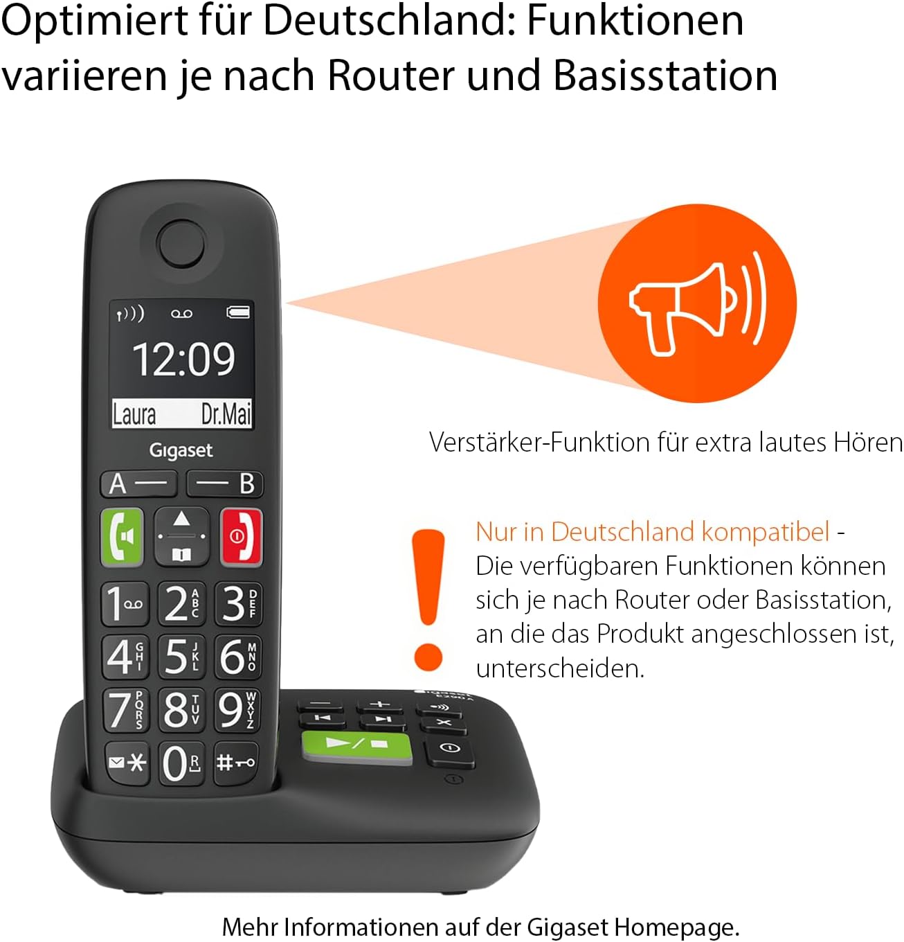 Detalle 2 de Gigaset E290A DUO – Schnurlose DECT-Telefone für Senioren, 2er-Set