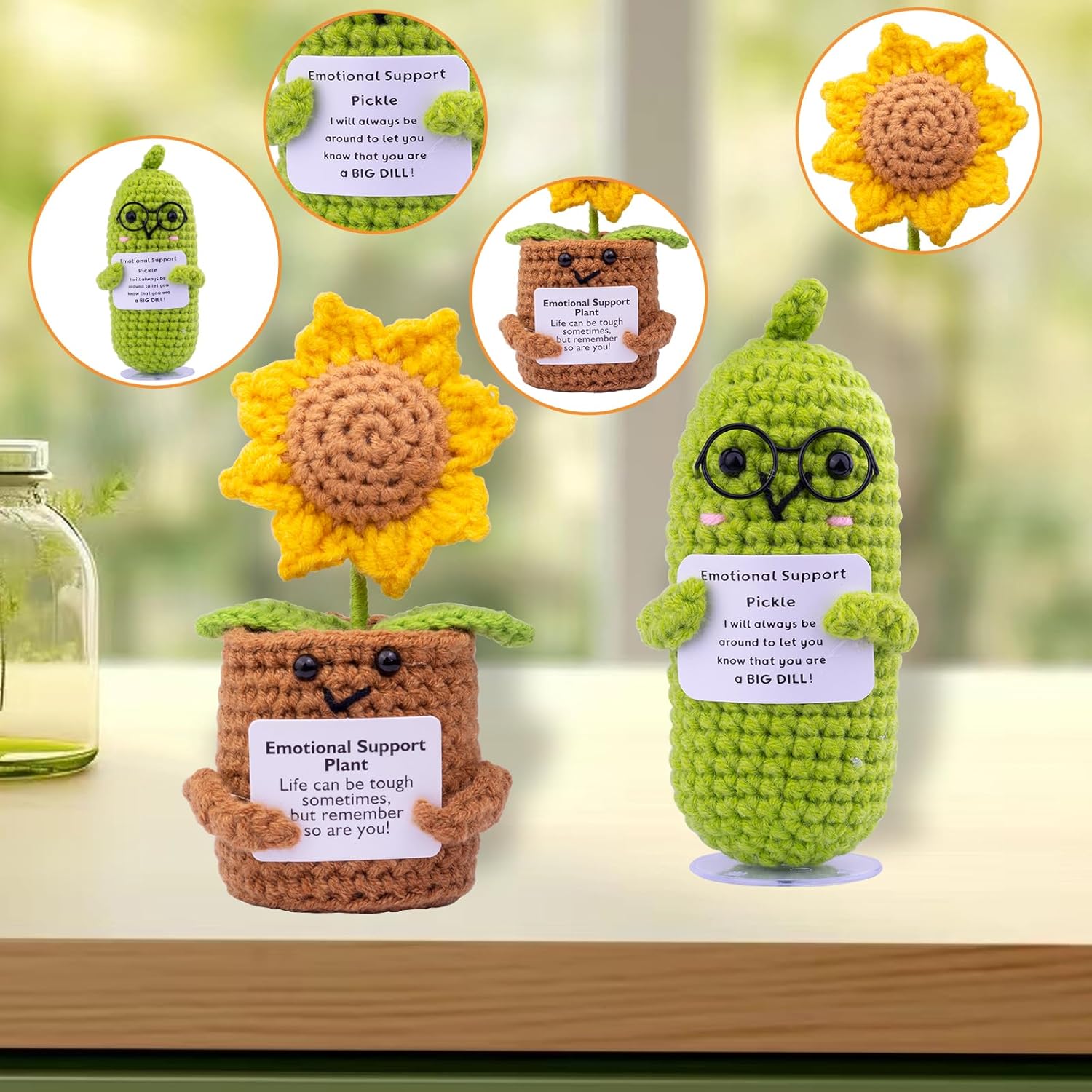 Detalle de Mwmoeen Pocket Hug Positive Kartoffel – handgestrickte Gute-Laune-Kartoffel mit Sonnenblume