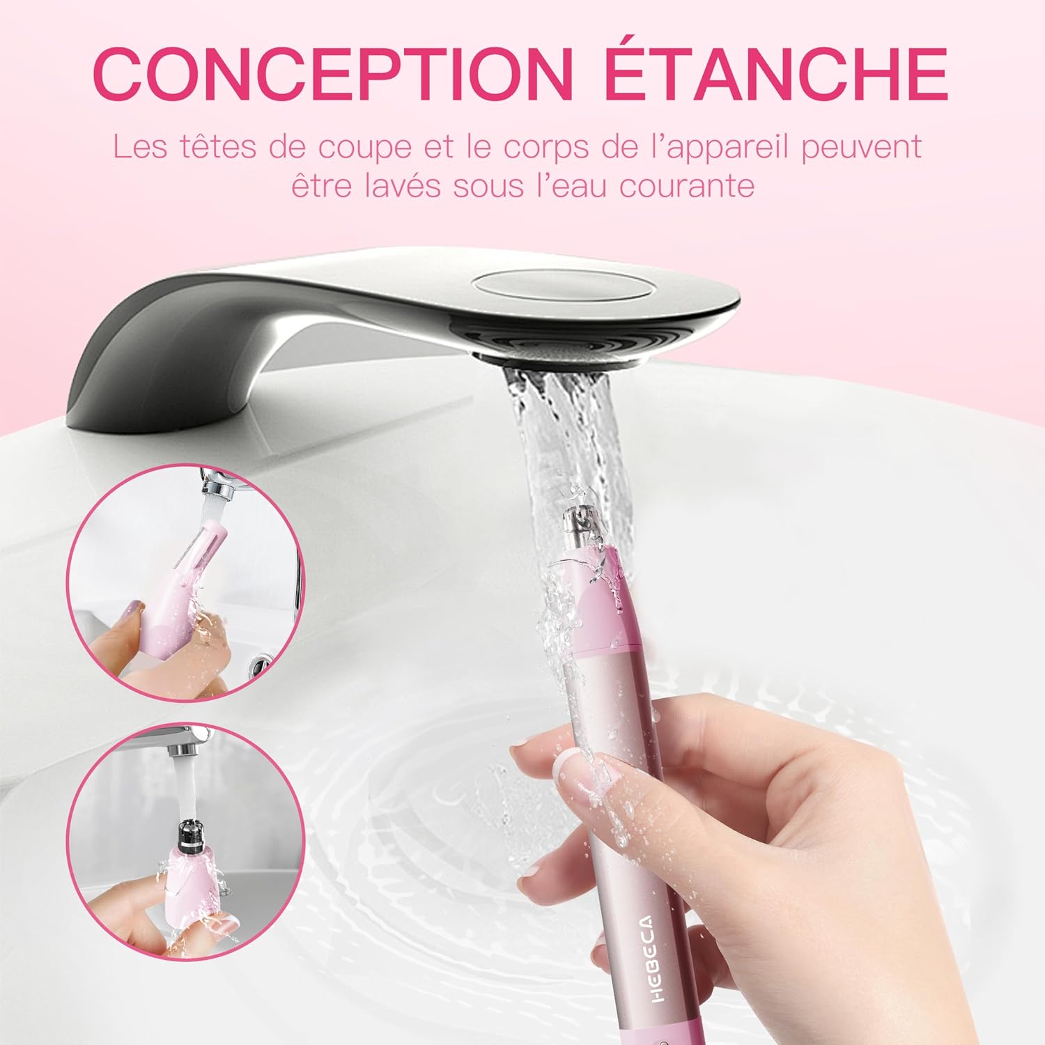 Thumbnail 3 de HEBECA Tondeuse nez & oreilles femme 2 en 1 rechargeable étanche (Rose)