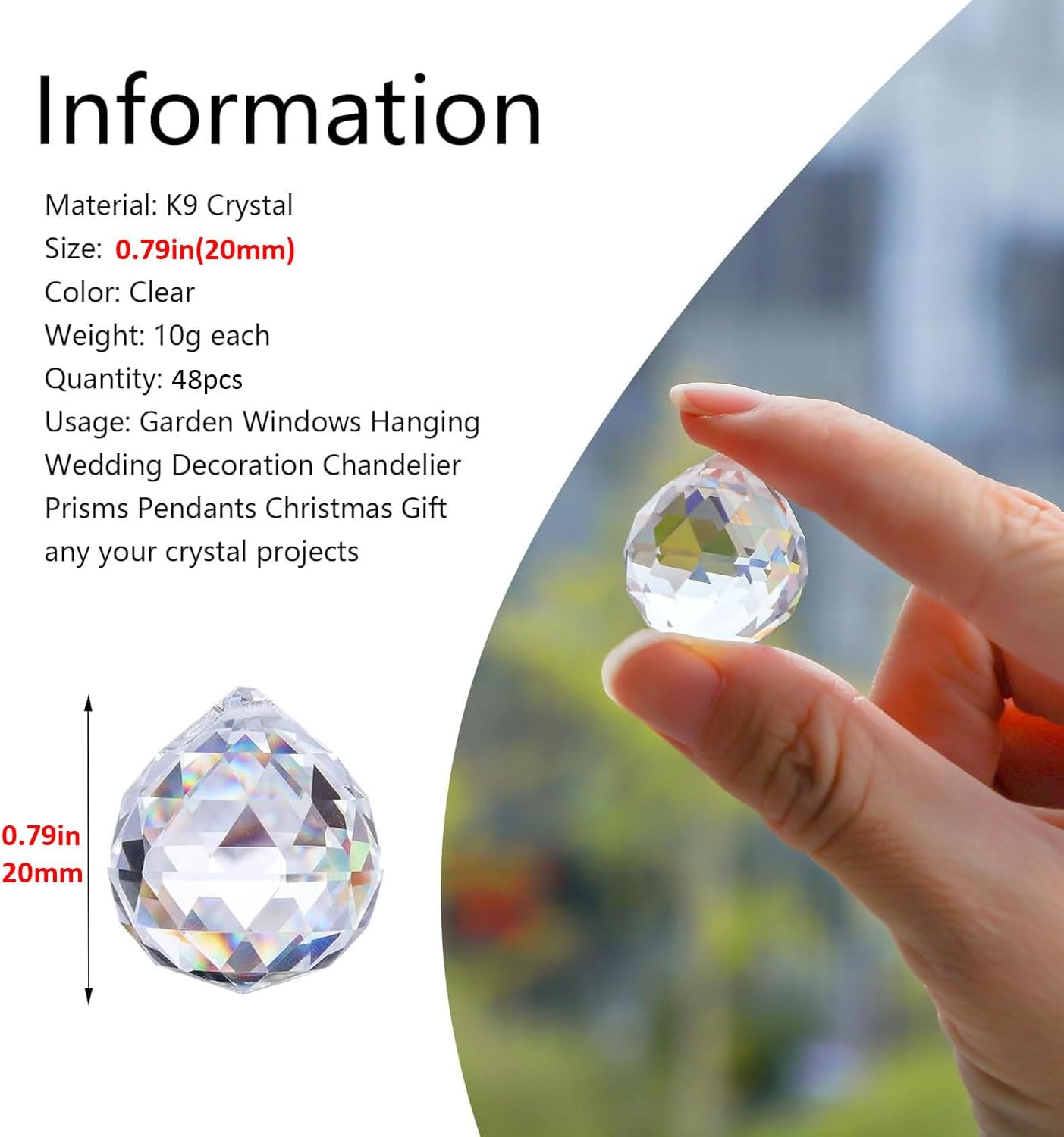 Detalle 2 de HDCRYSTALGIFTS 20mm Crystal Ball Prisms, 48-Piece Suncatcher Set