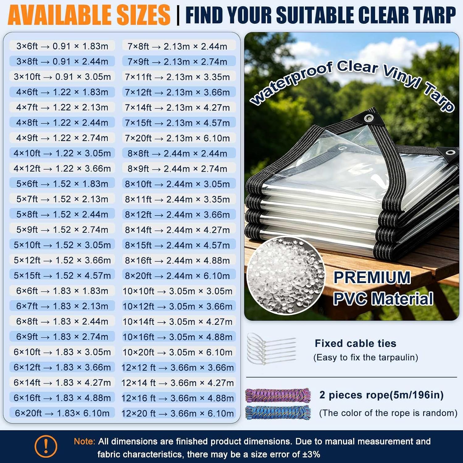 Thumbnail 5 de QJMH 4' x 6' Clear PVC Tarp, 14 Mil with Grommets and Reinforced Edges
