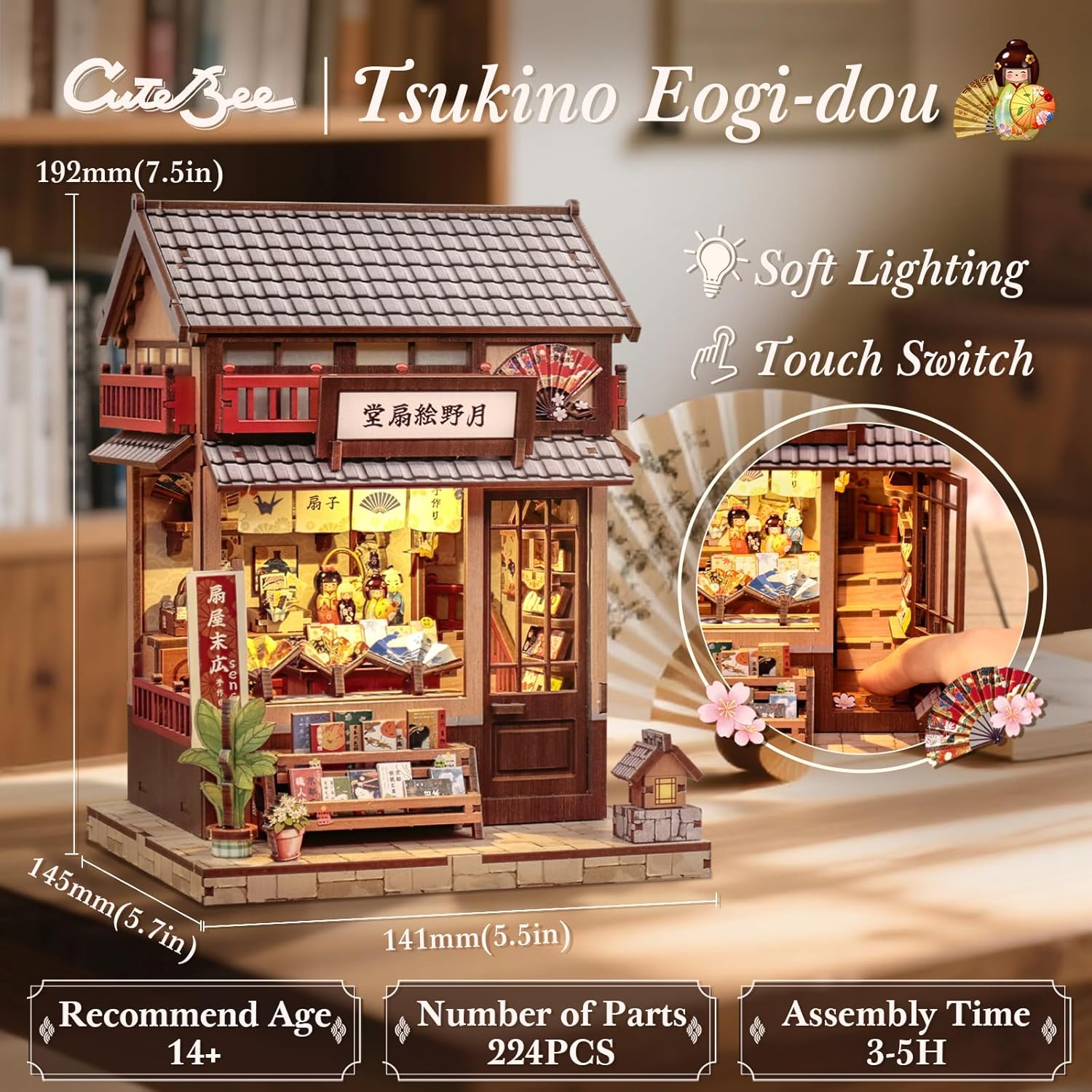 Detalle 2 de CUTEBEE Book Nook Kit Casa en miniatura con LED