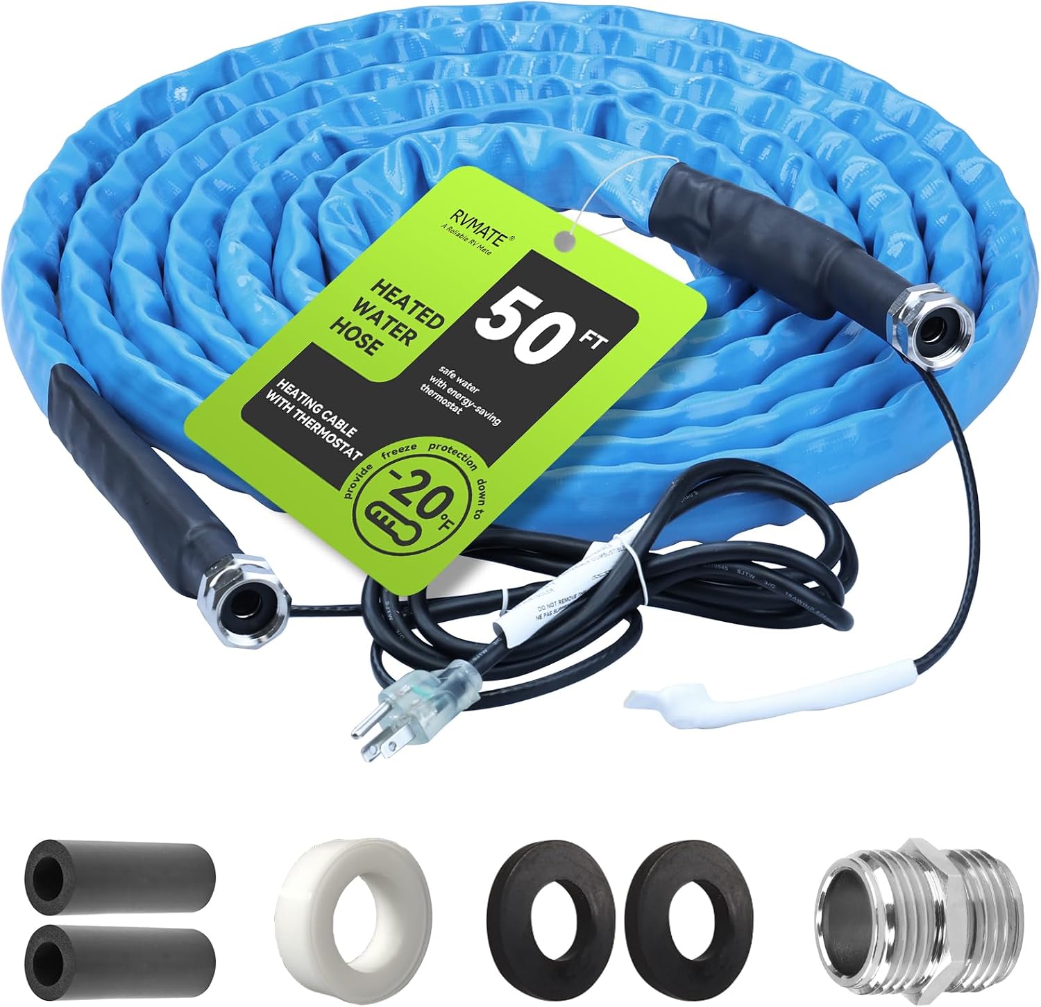 Detalle de RVMATE Heated Water Hose for RV 50FT -20°F Thermostat 🫗