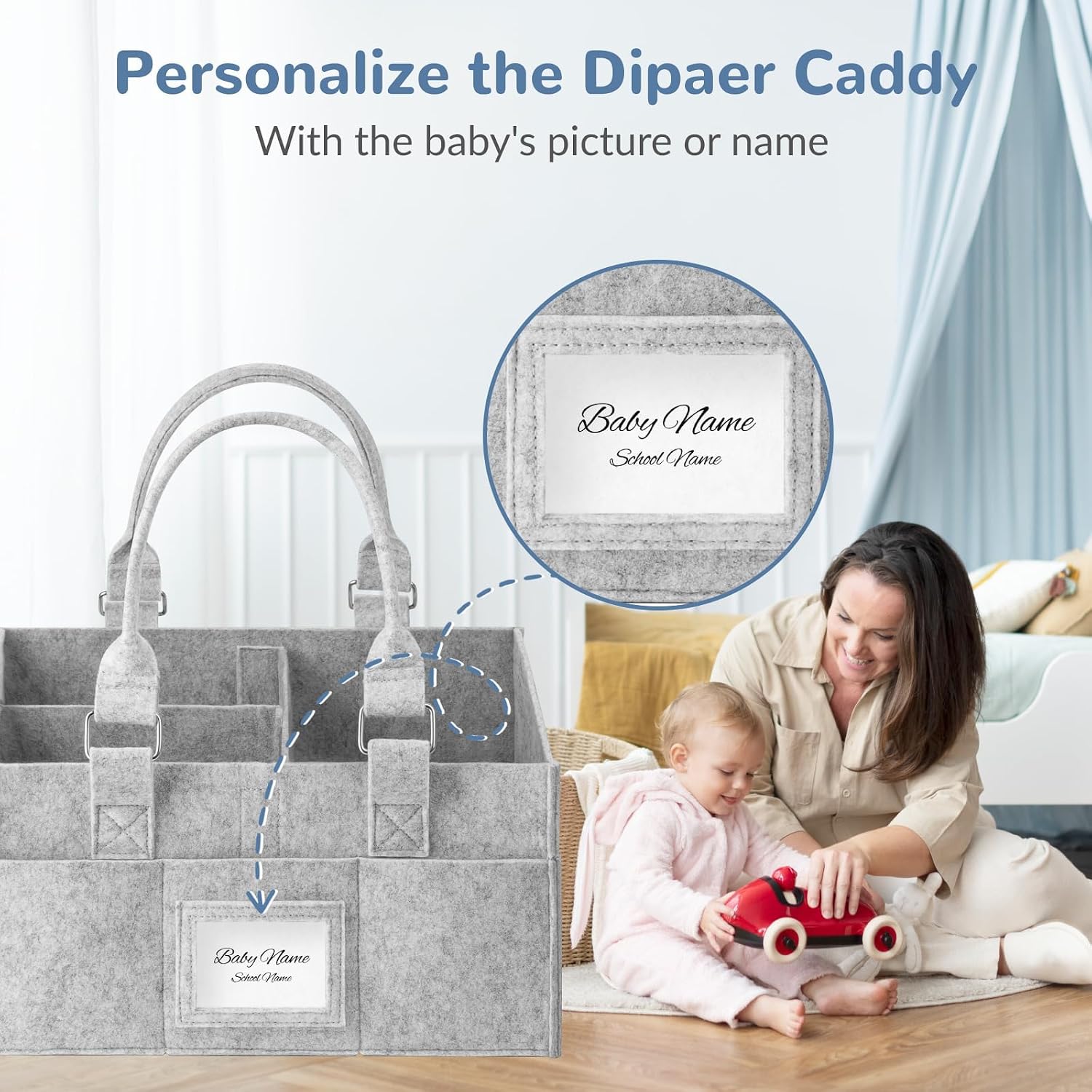 Detalle de PaoveFor Diaper Caddy Organizer, 11.8 x 6.3 x 9.0 Inches
