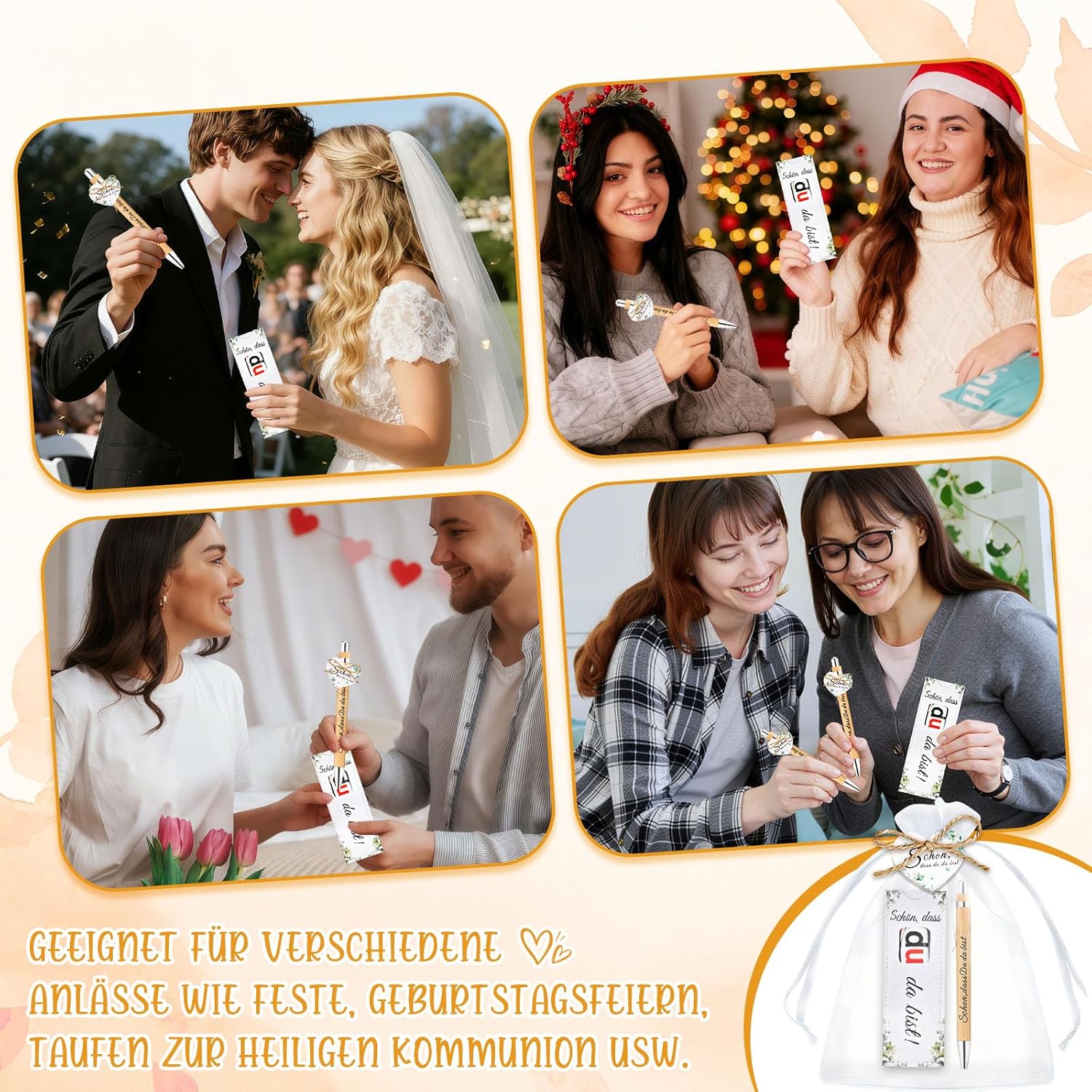 Thumbnail 6 de TUZELIYA 10er-Set Holz-Kugelschreiber mit Dankestext – Gastgeschenke für Hochzeit, Konfirmation, Taufe & Geburtstag