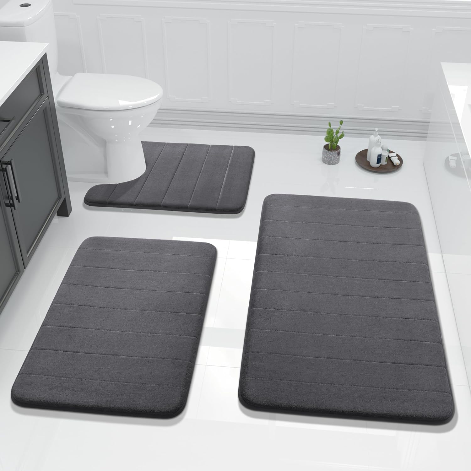 Detalle de Yimobra 3-Piece Memory Foam Bath Mat Set, Dark Gray