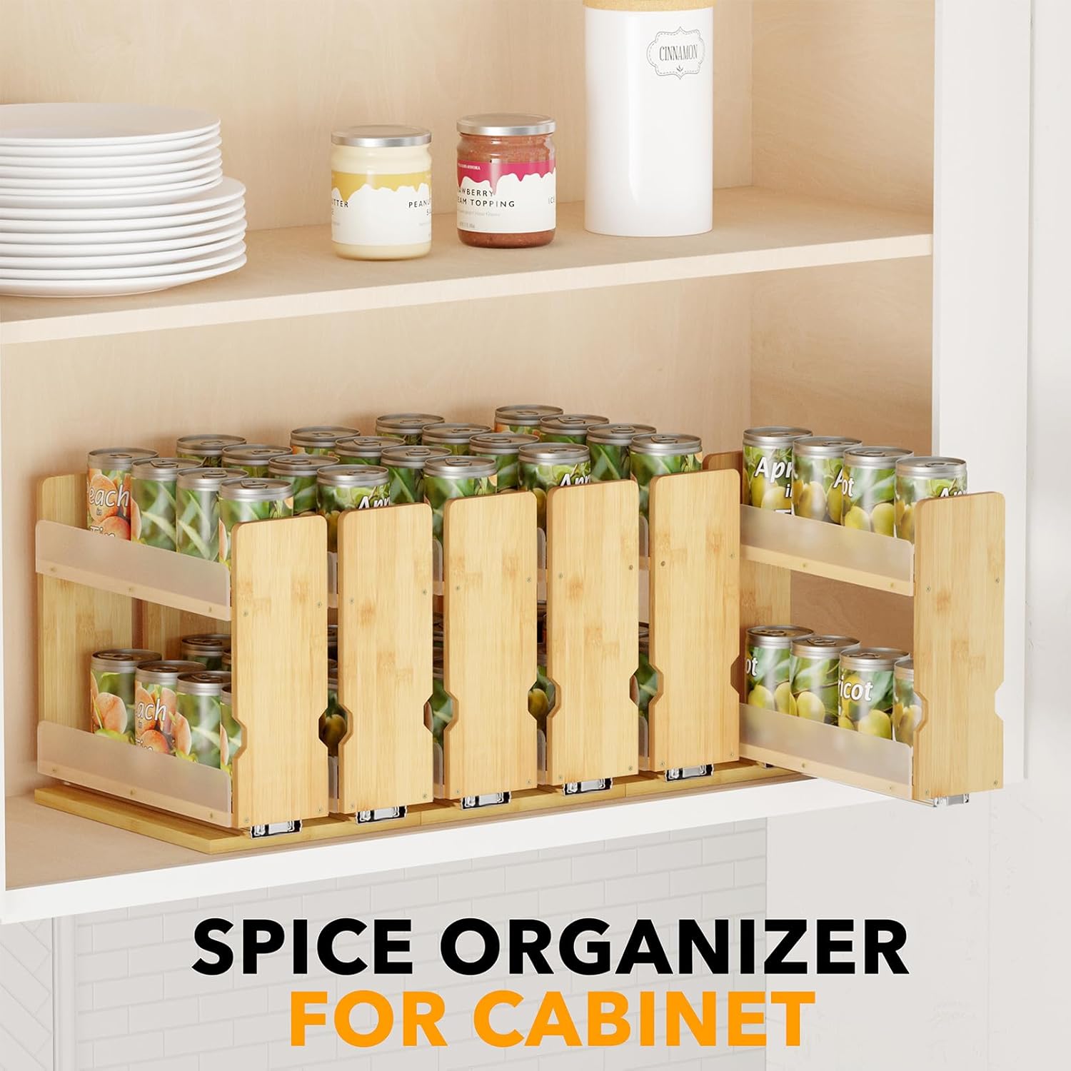 Thumbnail 5 de SpaceAid Bamboo Pull Out Spice Rack Organizer — 2-Tier, 7.3" Wide Heavy-Duty Slide-Out for Cabinets