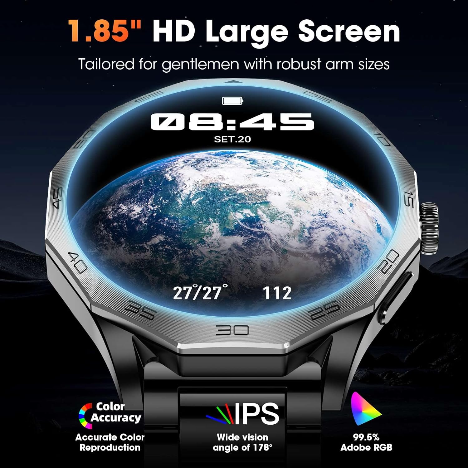 Thumbnail 1 de Military Smart Watch for Men with 1.85-inch Screen, 710mAh Battery and Bluetooth Calling