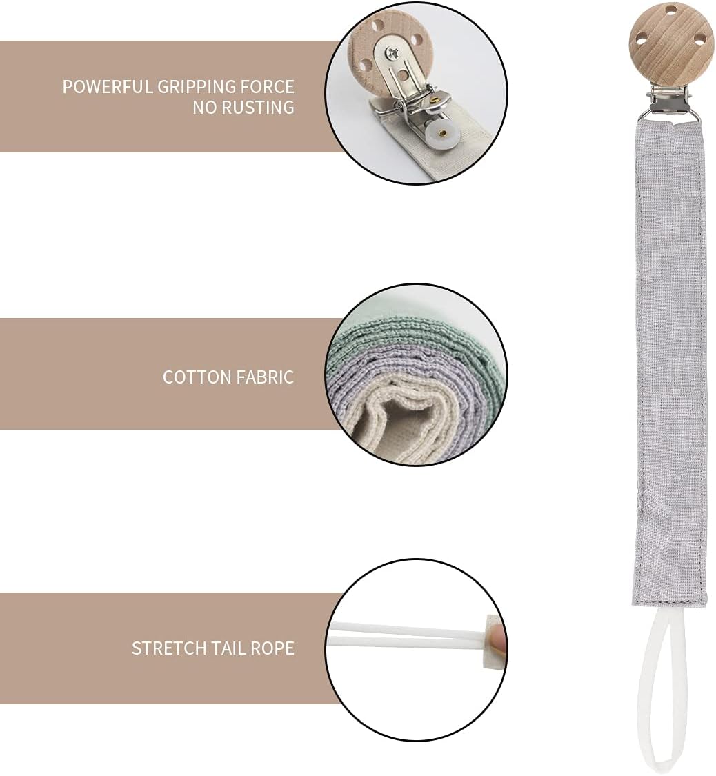 Thumbnail 1 de RUBY 3PCS Attache Tétine Tissu Kit Sucette avec Pince à Tétine en Bois de Hêtre Naturel