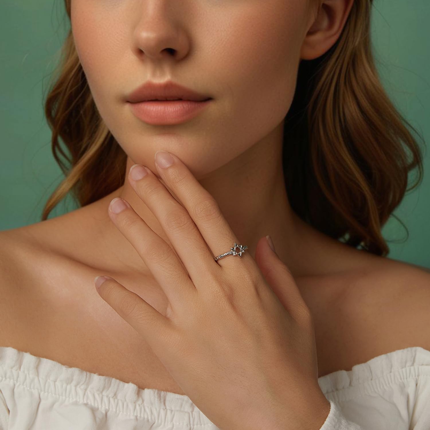 Detalle 2 de Kerraom Davidstern Ring aus 925 Sterling Silber – Verstellbarer Damenring mit Hexagramm