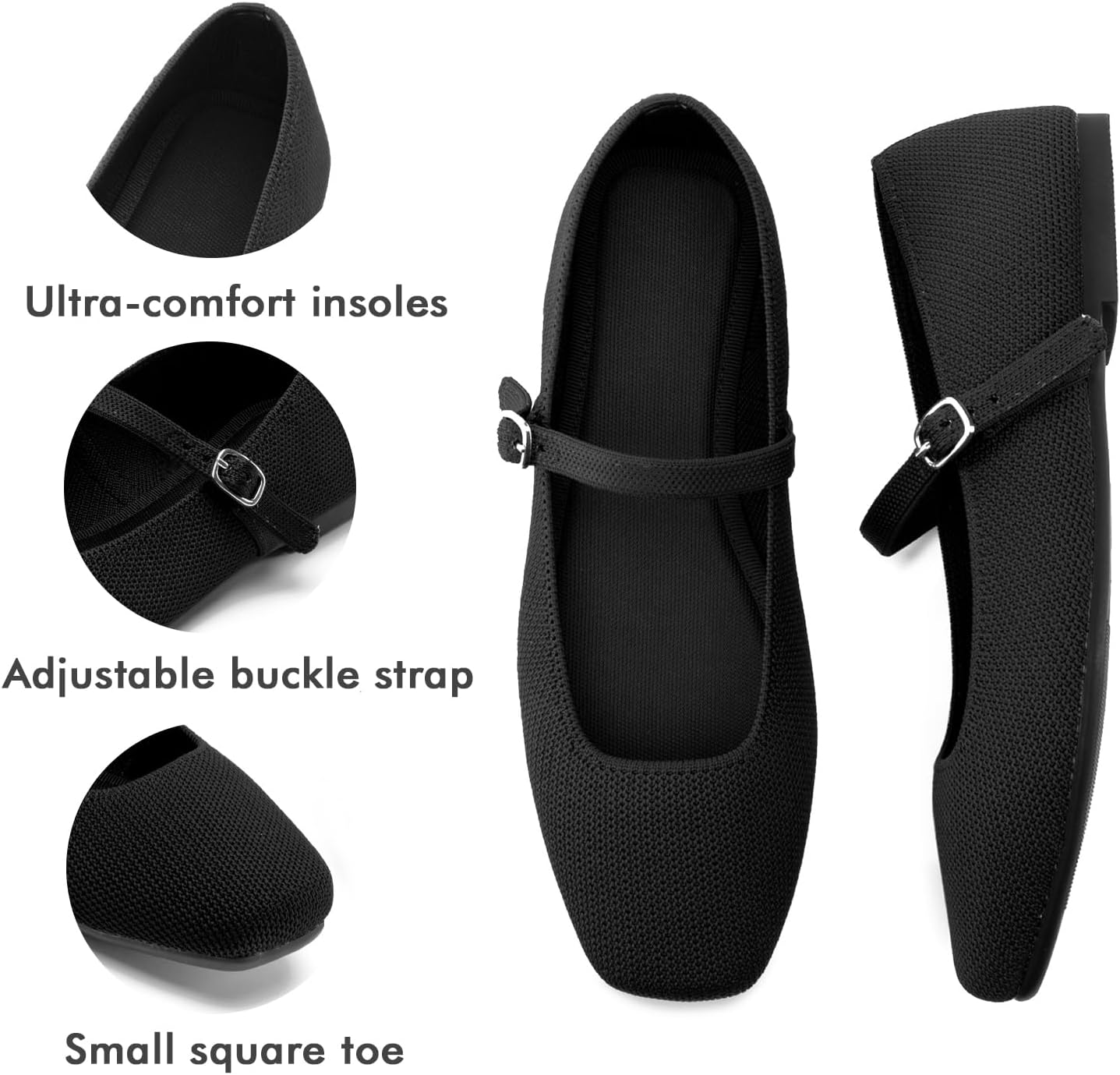Thumbnail 5 de Soesyi Knit Flats for Women with Square Toe & Ankle Strap (Mary Jane Ballet Flats)