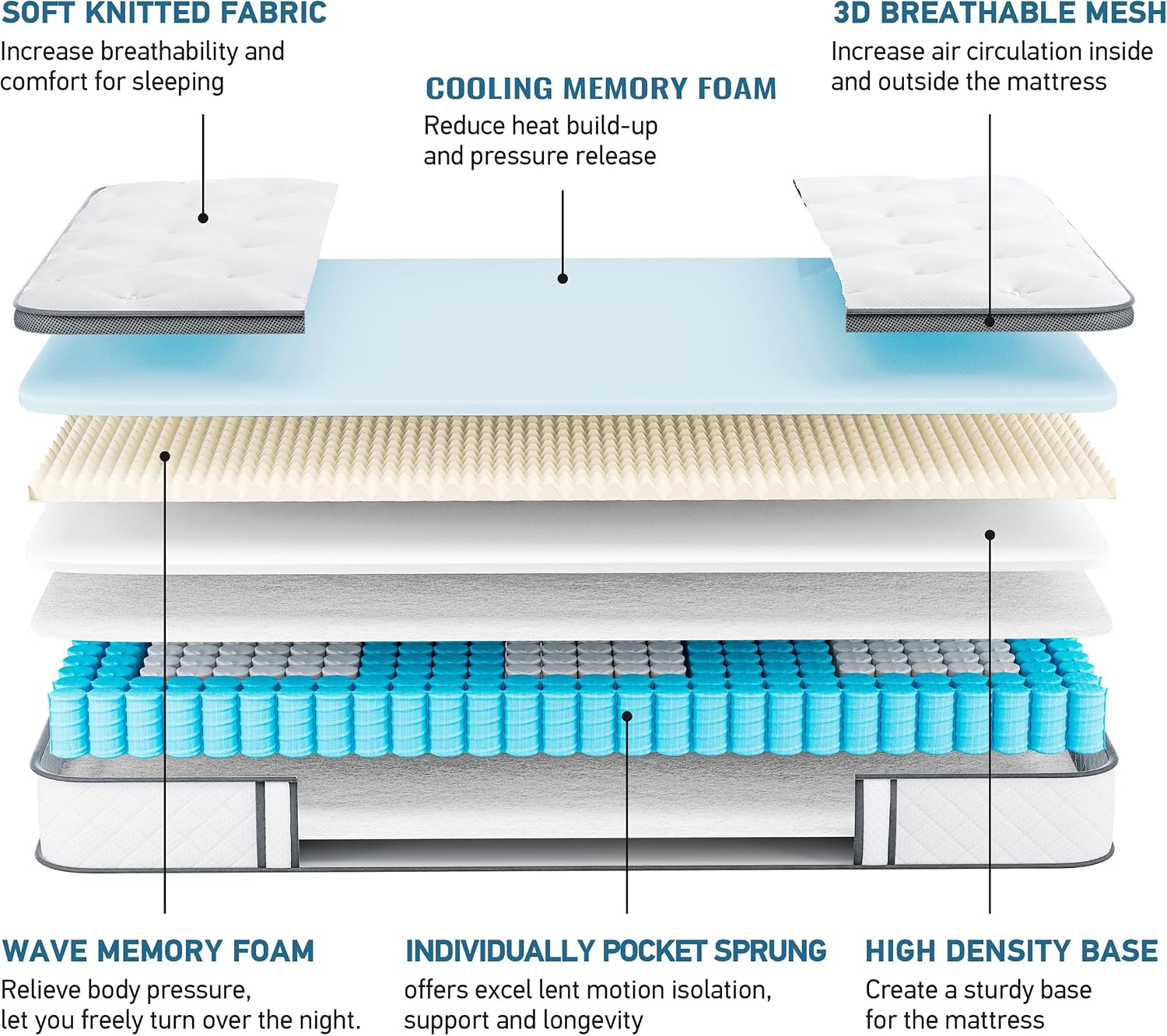 Detalle 2 de TeQsli 4FT6 10 Inch Hybrid Double Mattress 135x190x25cm