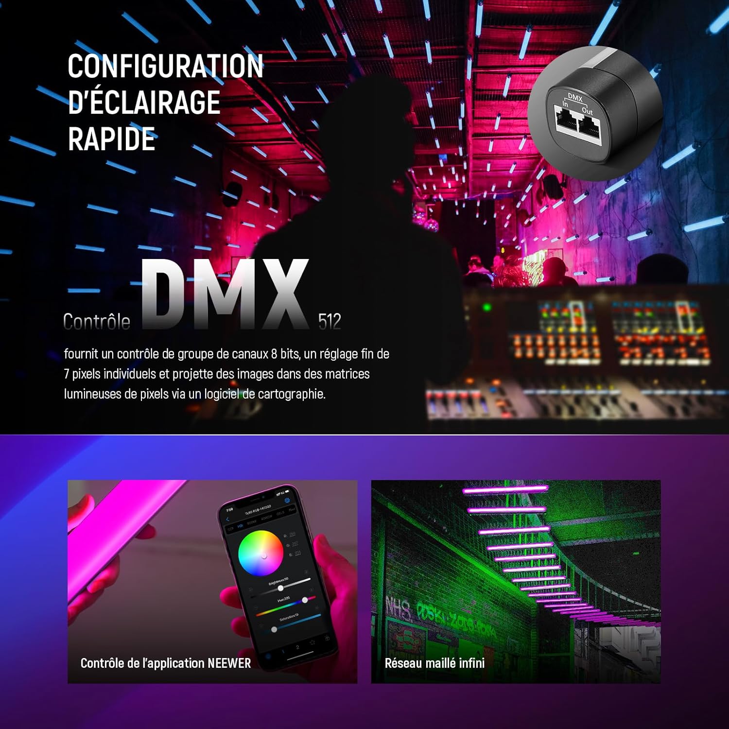 Thumbnail 6 de NEEWER TL60 Tube Éclairage Vidéo RGB RGBWW portable avec contrôle 2,4G et DMX
