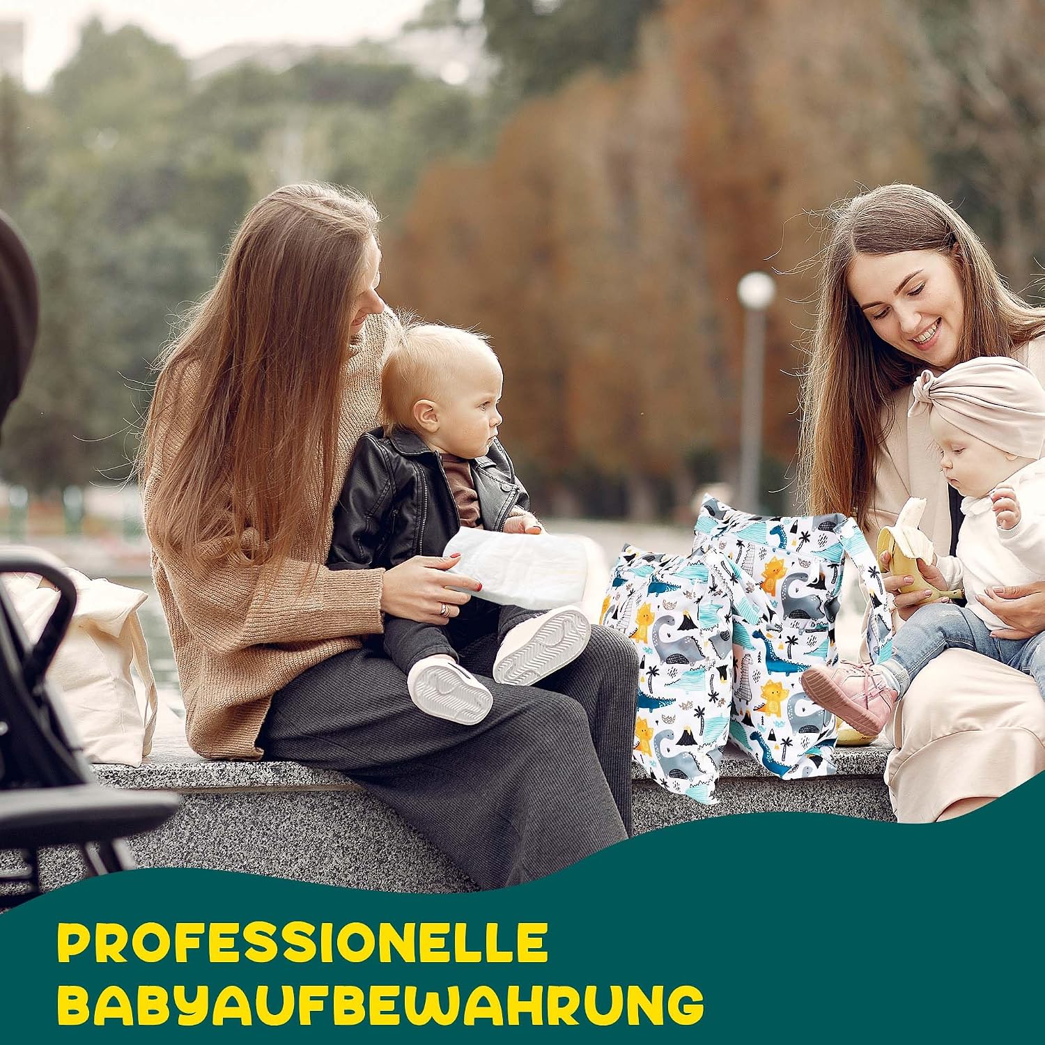 Detalle 2 de Loscarol Wetbag Kindergarten (2er Set), große & kleine Nasstasche für Windeln – Dino