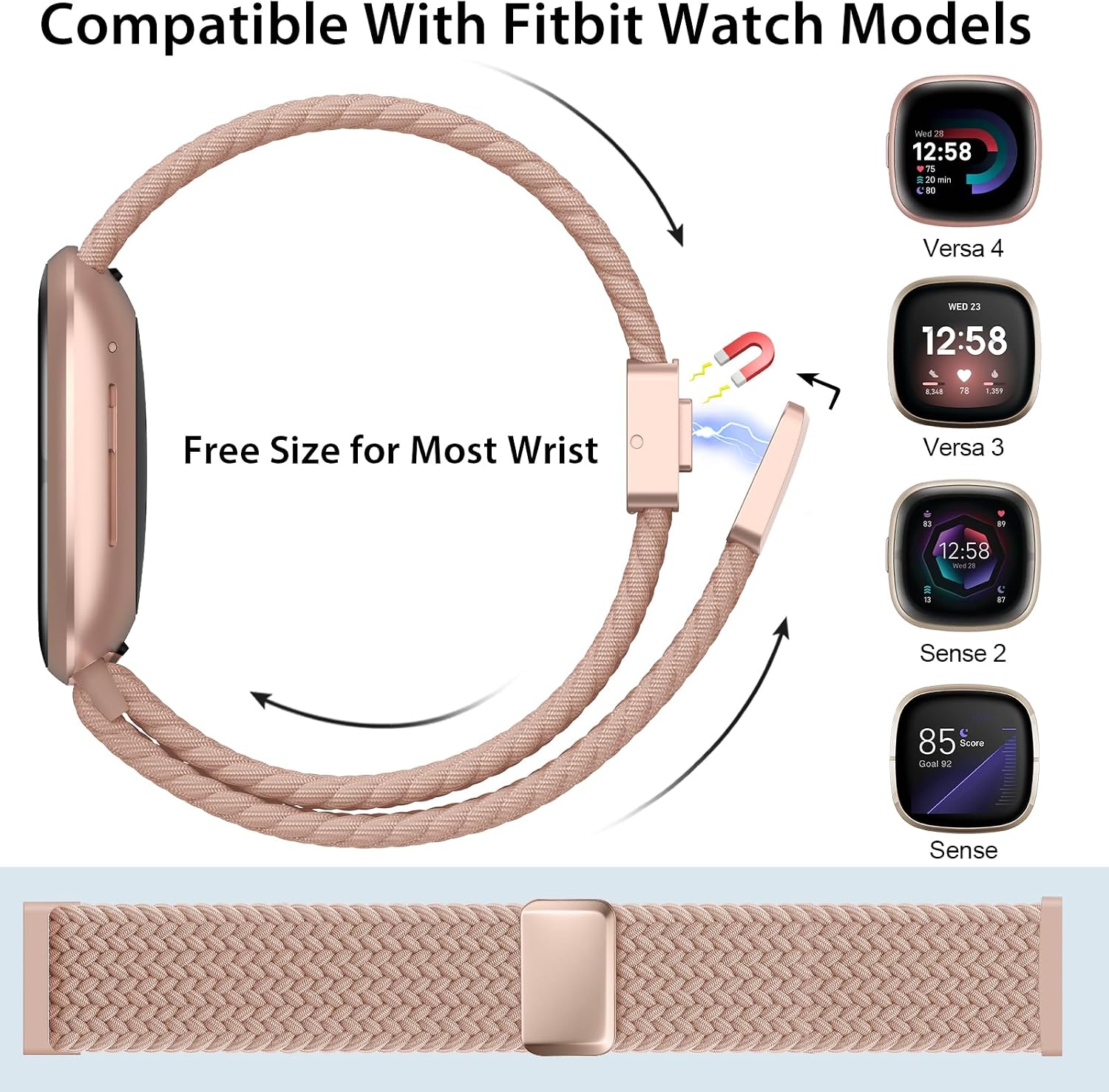 Thumbnail 1 de Higgs Braided Strap for Fitbit Versa 4 / Versa 3 / Sense 2 magnetic nylon replacement bands
