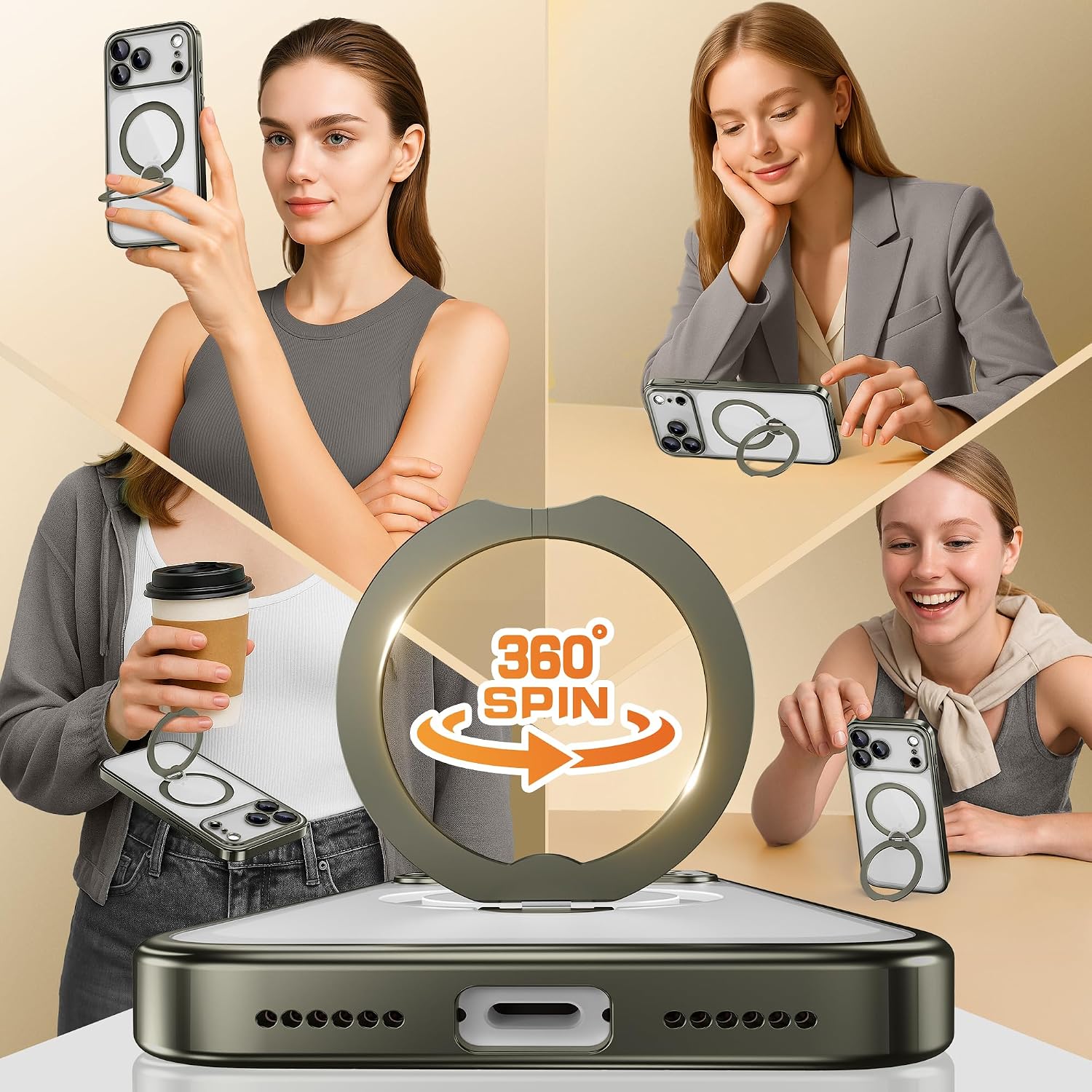 Thumbnail 3 de GolbinBox for iPhone 17 Pro Max Case with 360° Spin Magnetic Stand (MagSafe Compatible) — Titanium Gray/Clear