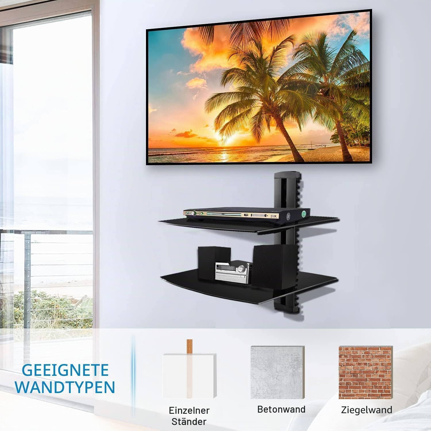 Thumbnail 4 de Suptek CS202 Floating Wall Shelf Bracket with Tempered Glass (2 shelves) for AV devices, black
