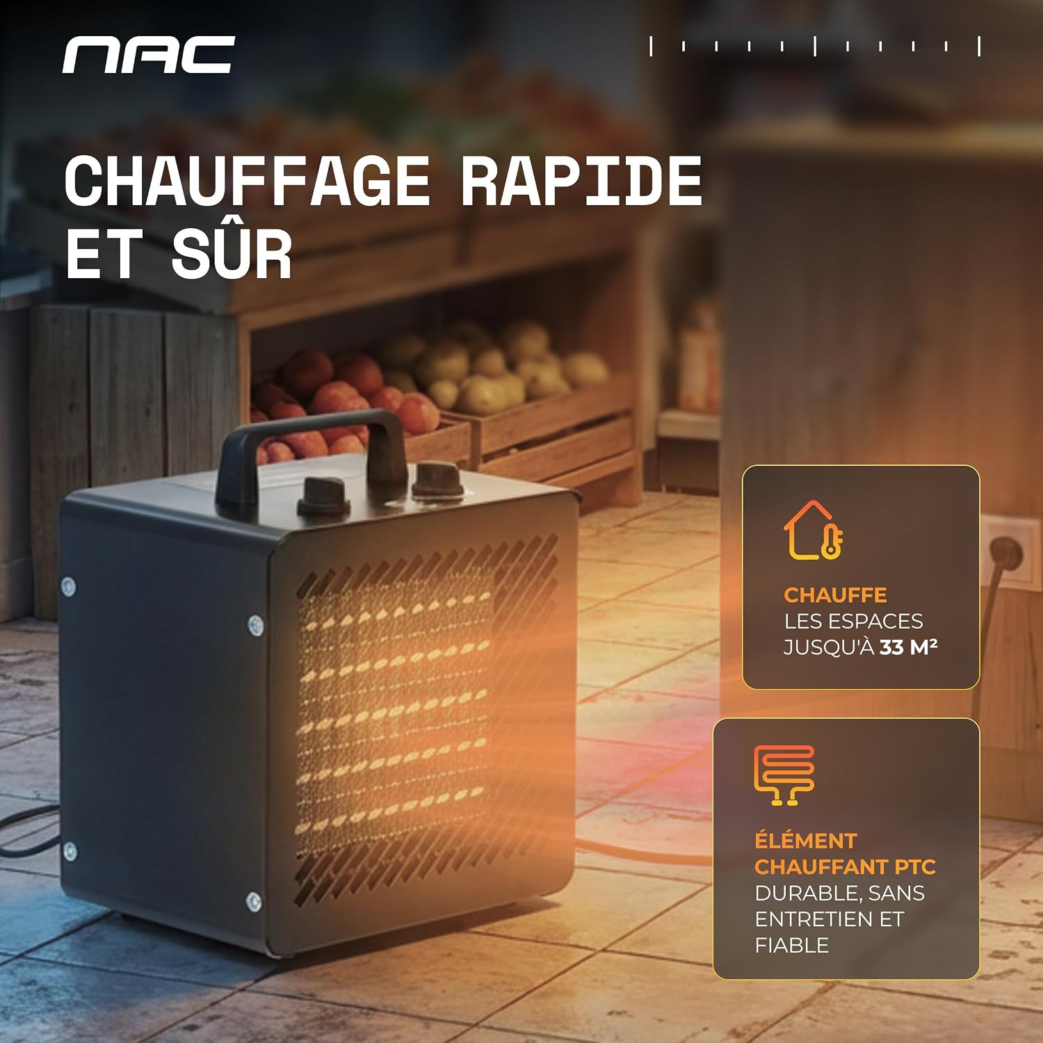Thumbnail 5 de NAC Chauffage Soufflant Électrique 3000W – Radiateur mobile en céramique pour atelier, garage et serre