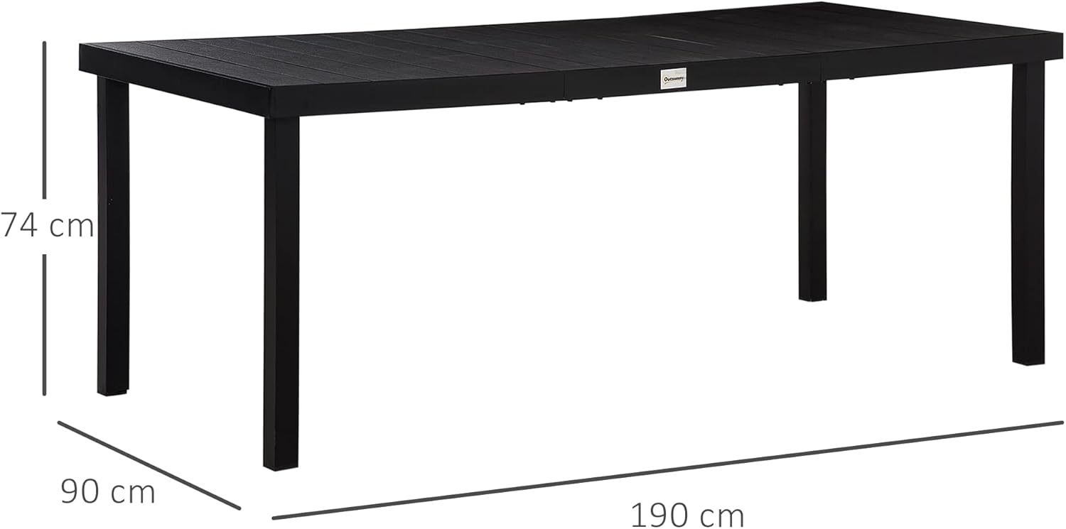 Thumbnail 2 de Outsunny table à manger de jardin pour 8 personnes en aluminium (190 x 90 x 74 cm), noir