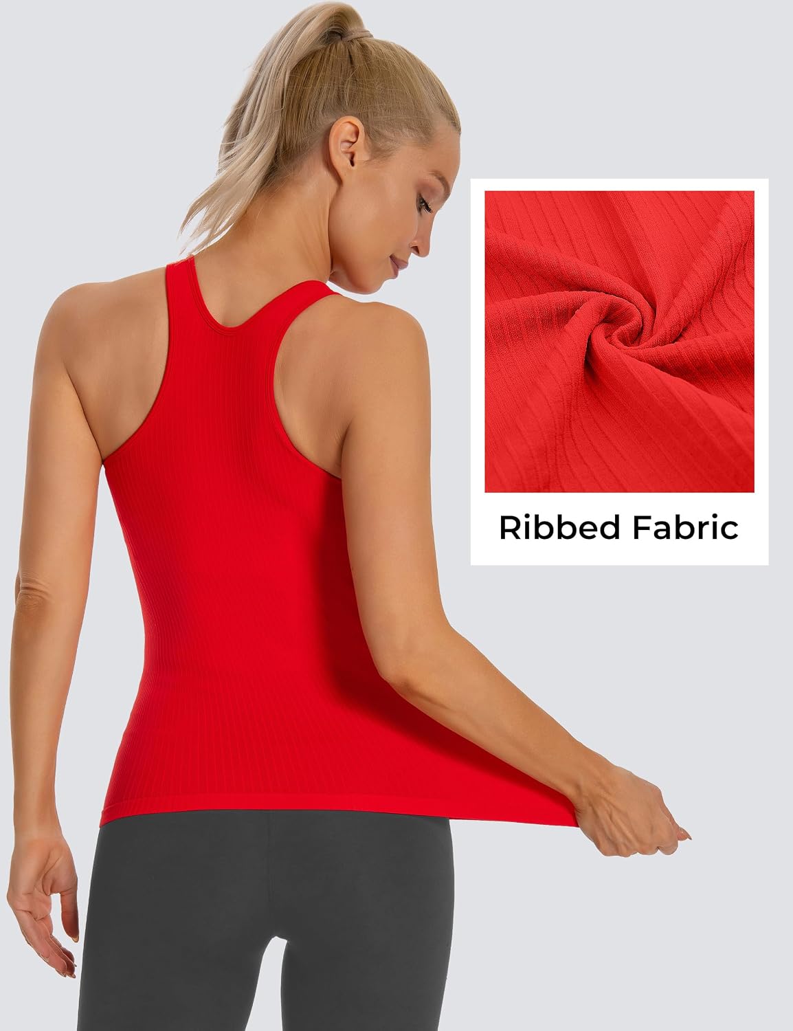 Detalle de MathCat Women's Workout Tank Top with Built-In Bra, Seamless Racerback