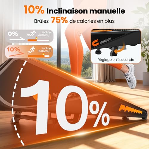 Detalle de KALWOL Tapis de Course 6 en 1 avec Inclinaison 10% et Enceinte Bluetooth – 160 kg – 2,75 CV – 1 à 10 km/h