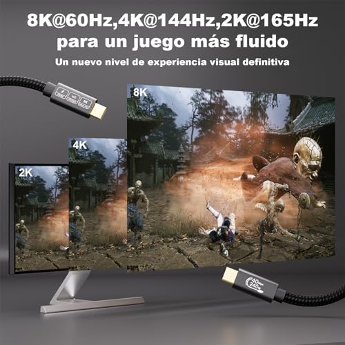 Detalle 2 de EUDOBEL Cable USB4 Thunderbolt 4 2m ⚡ 8K/4K, 240W Carga