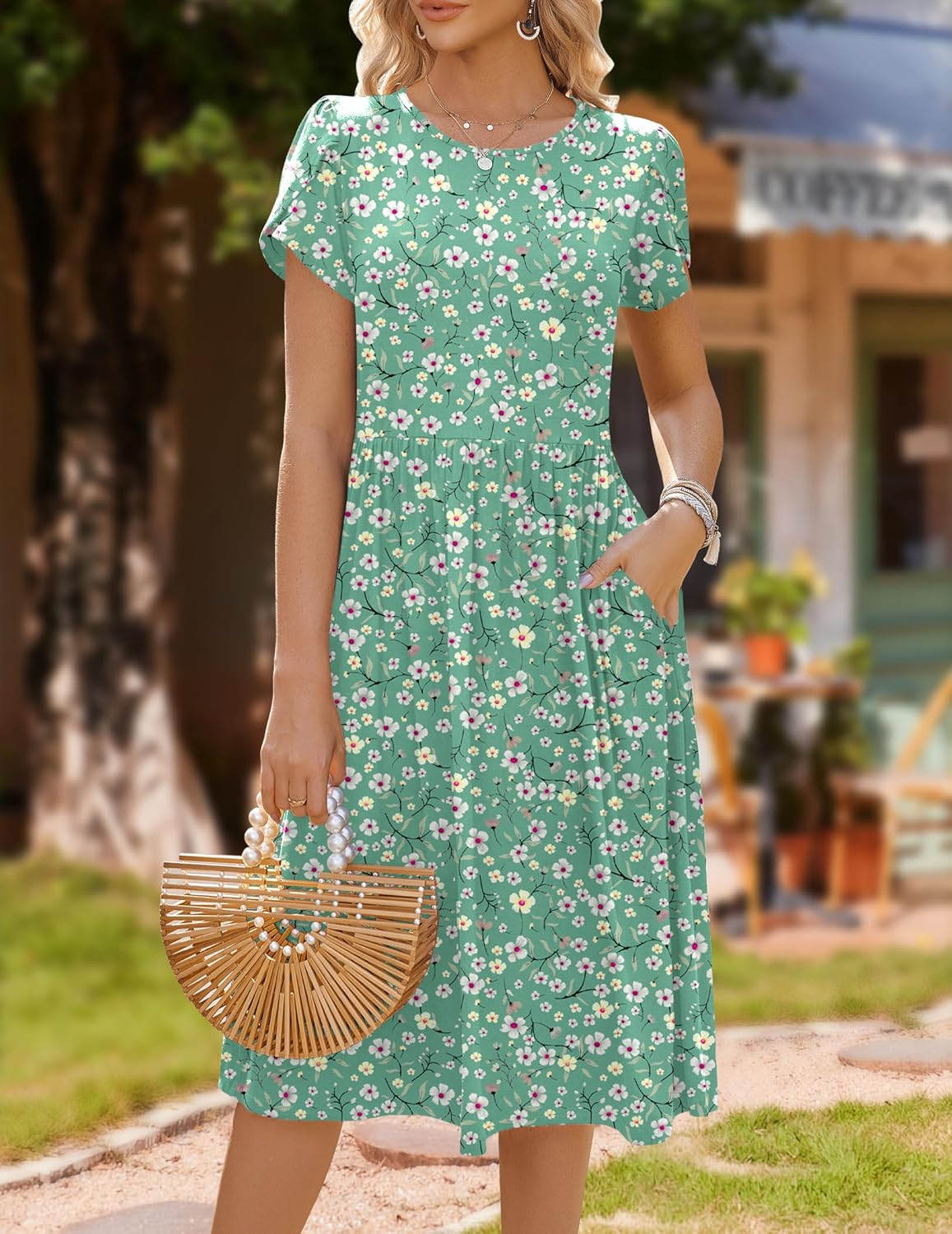 Thumbnail 1 de HOTOUCH Women's Summer A-Line Midi Dress: Floral, Pockets, Flowy Comfort