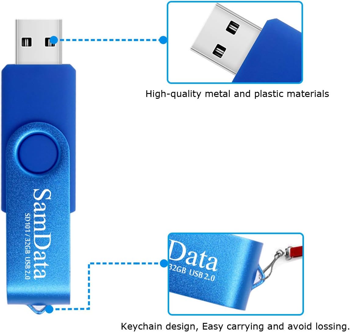 Detalle de SamData 32GB USB Flash Drive 5-Pack (Colors: Black Blue Green Red Silver)