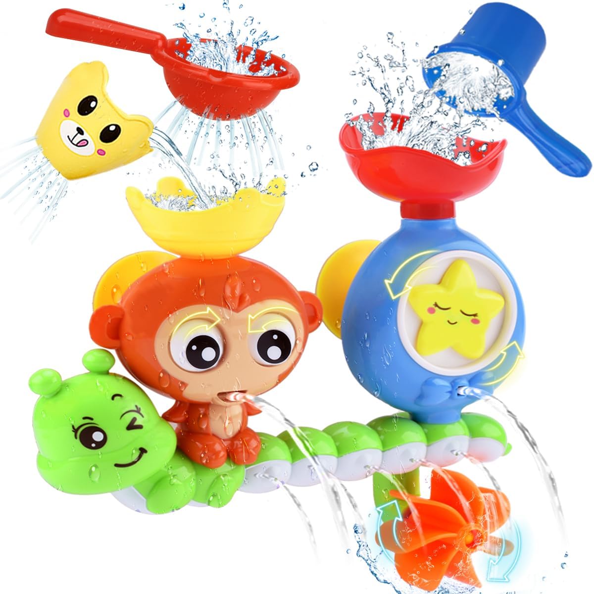 Detalle de Toddler Bath Toys Waterfall Monkey Spinning Gear Set for Ages 1–3 (with Suction Cups and Cups)