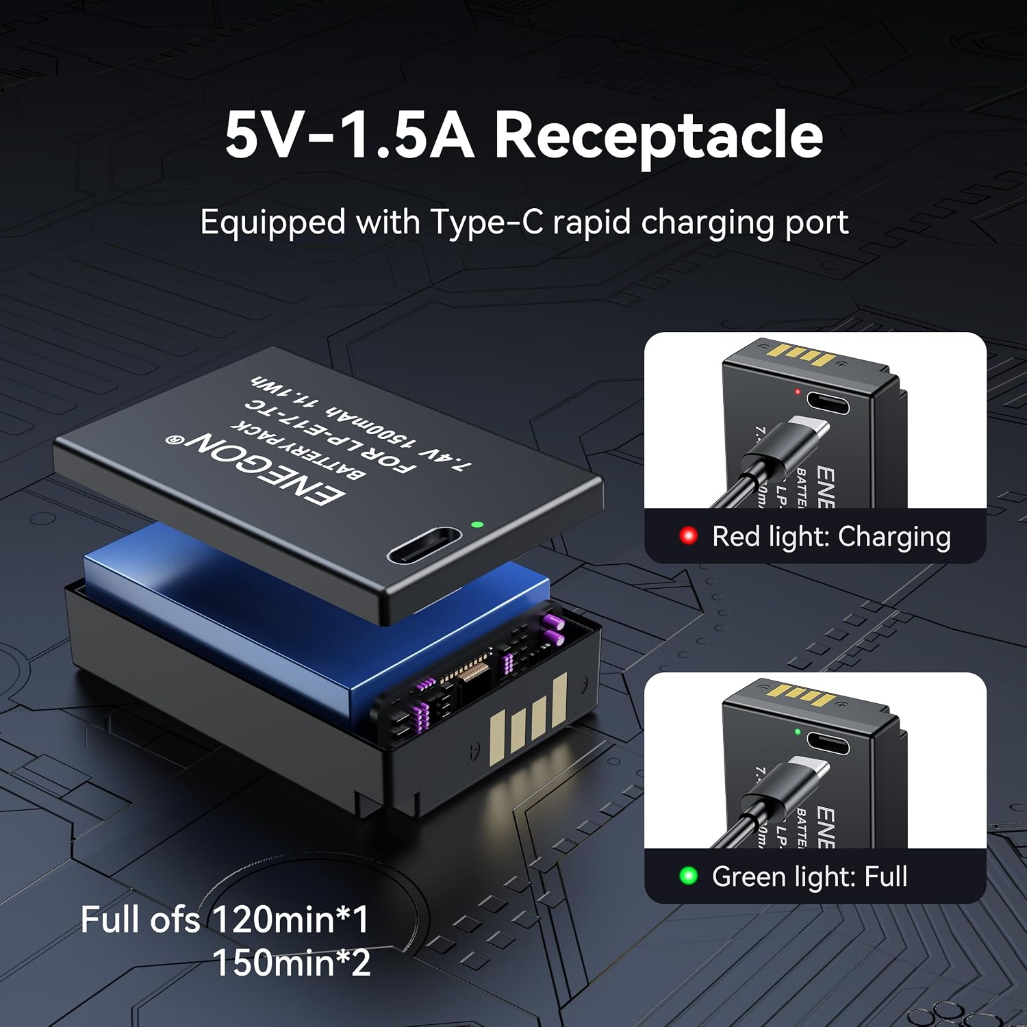 Thumbnail 4 de ENEGON LP-E17 Typ C Ladegerät Port Akkus 1500 mAh – Directaufladung für Canon-Kameras