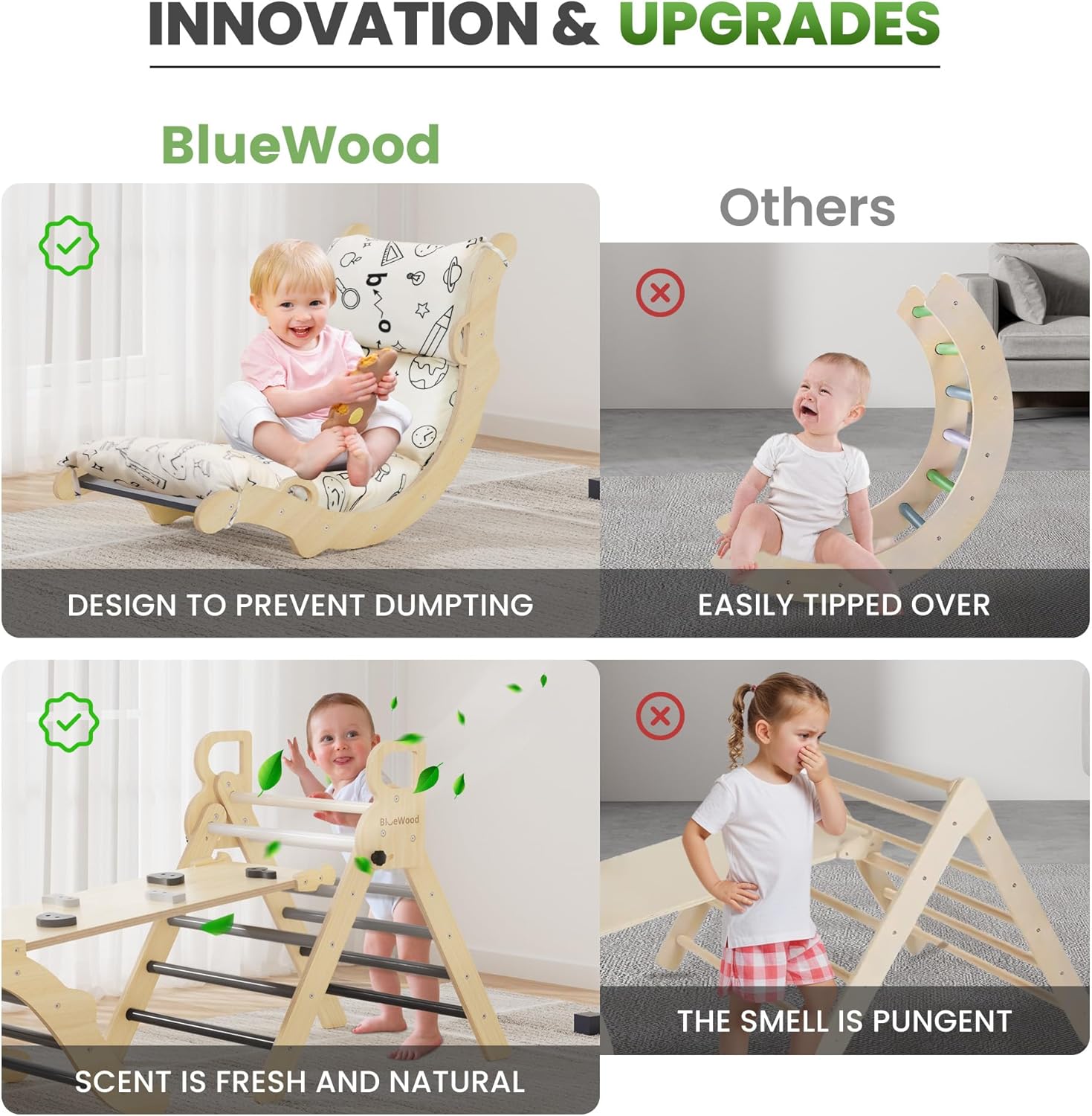 Thumbnail 6 de BlueWood Pikler Triangle Set with Cushion — 8-in-1 Montessori-Inspired Climbing Toy