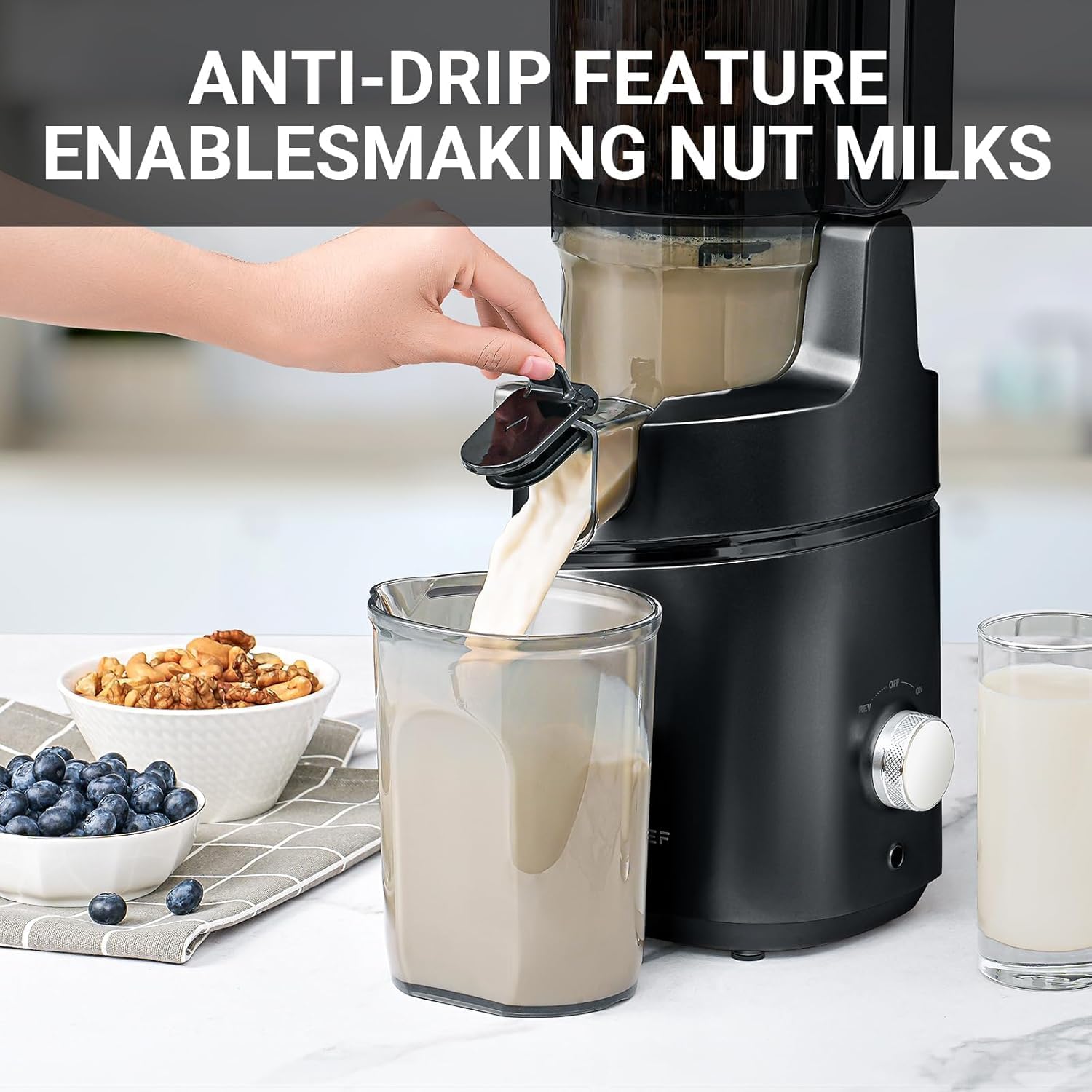 Detalle 2 de AMZCHEF Automatic Cold Press Juicer Machine (250W) with 145mm Chute and 2L Capacity, Triple Filter, Safety Lock