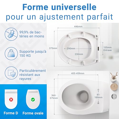 Thumbnail 1 de LOBENSWERK Abattant WC avec frein de chute – montage facile, duroplast antibactérien UV résistant