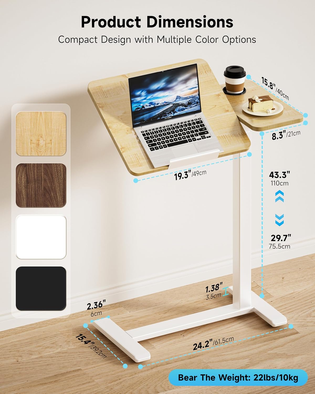Detalle de BZIUM Overbed Bedside Table, Maple
