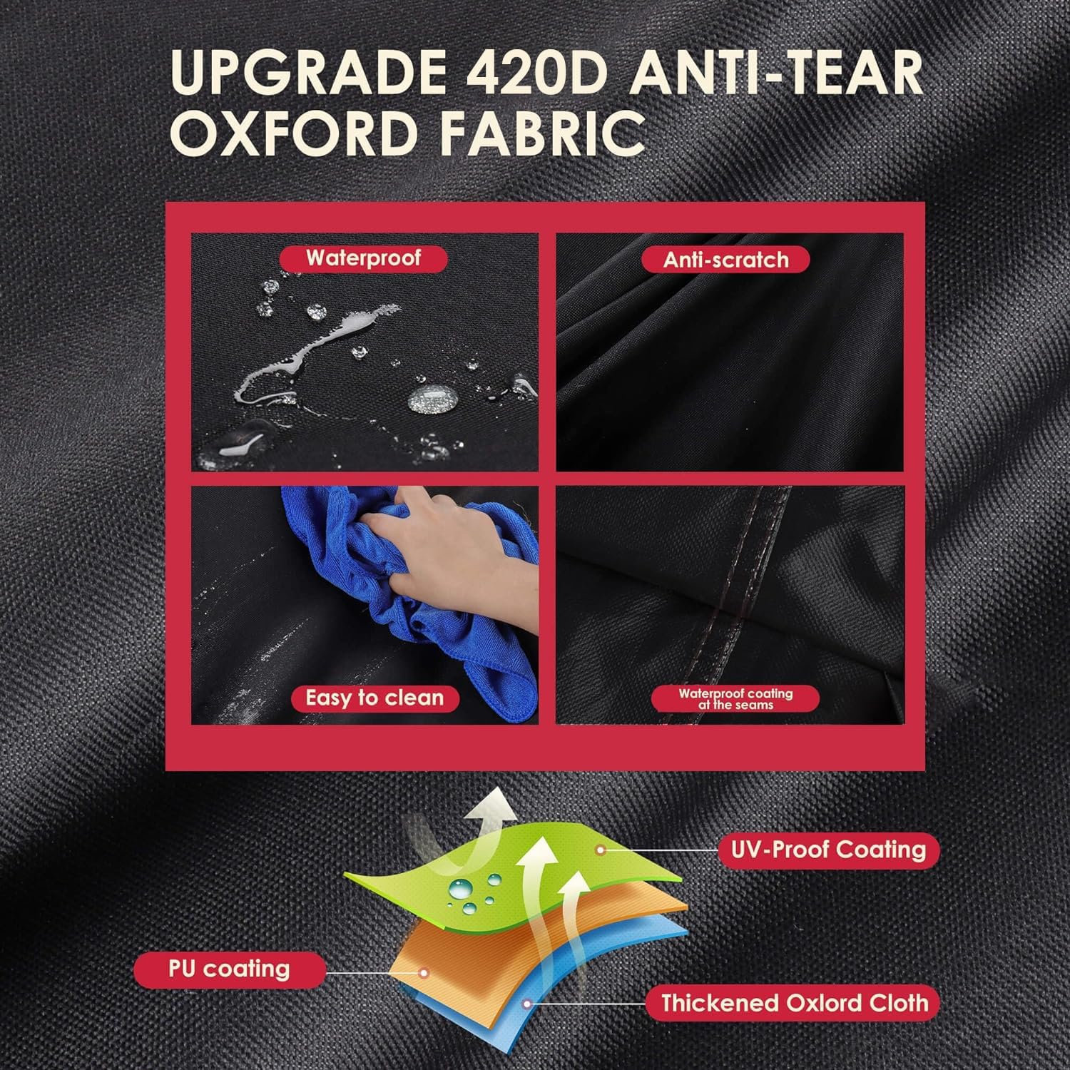 Detalle 2 de K-Musculo Riding Lawn Mower Cover, 420D PU-Coated, 72"L x 54"W x 46"H