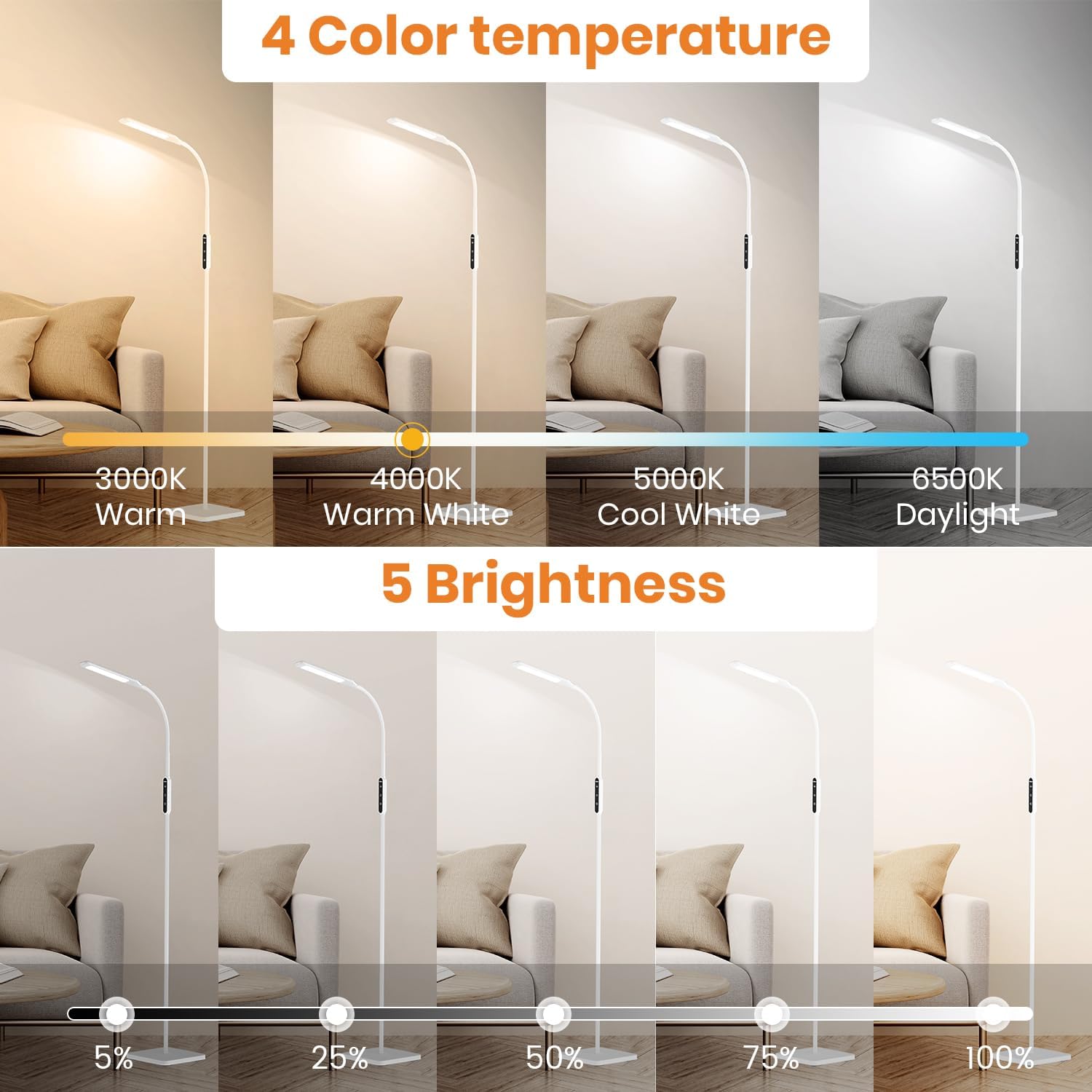 Thumbnail 1 de Lastar LED Floor Lamp with Remote & Touch Control and Adjustable 3000K–6500K