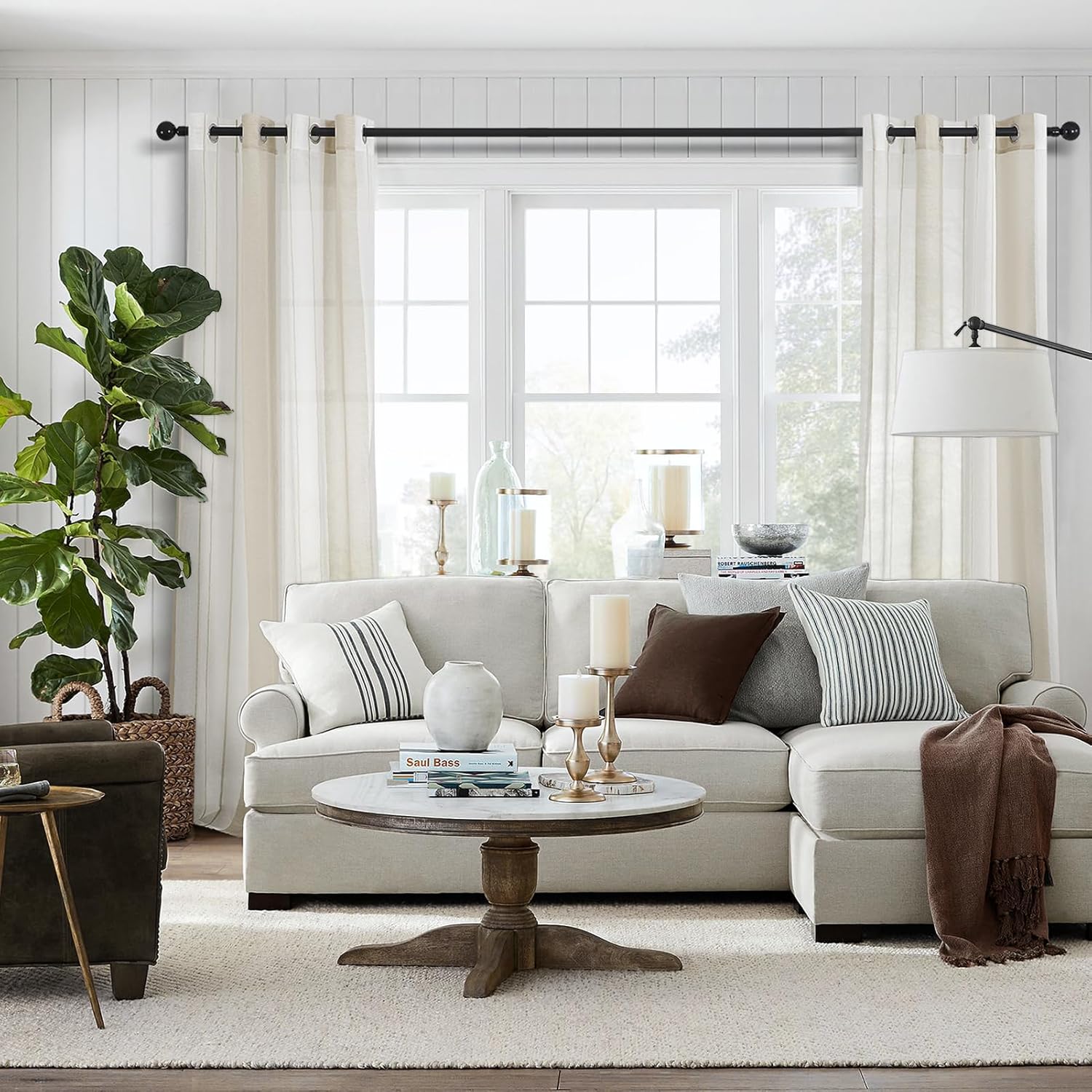 Thumbnail 7 de Topfinel Cortinas Rayadas para Sala 140x240cm 🏡 2 Piezas Blancas y Caqui