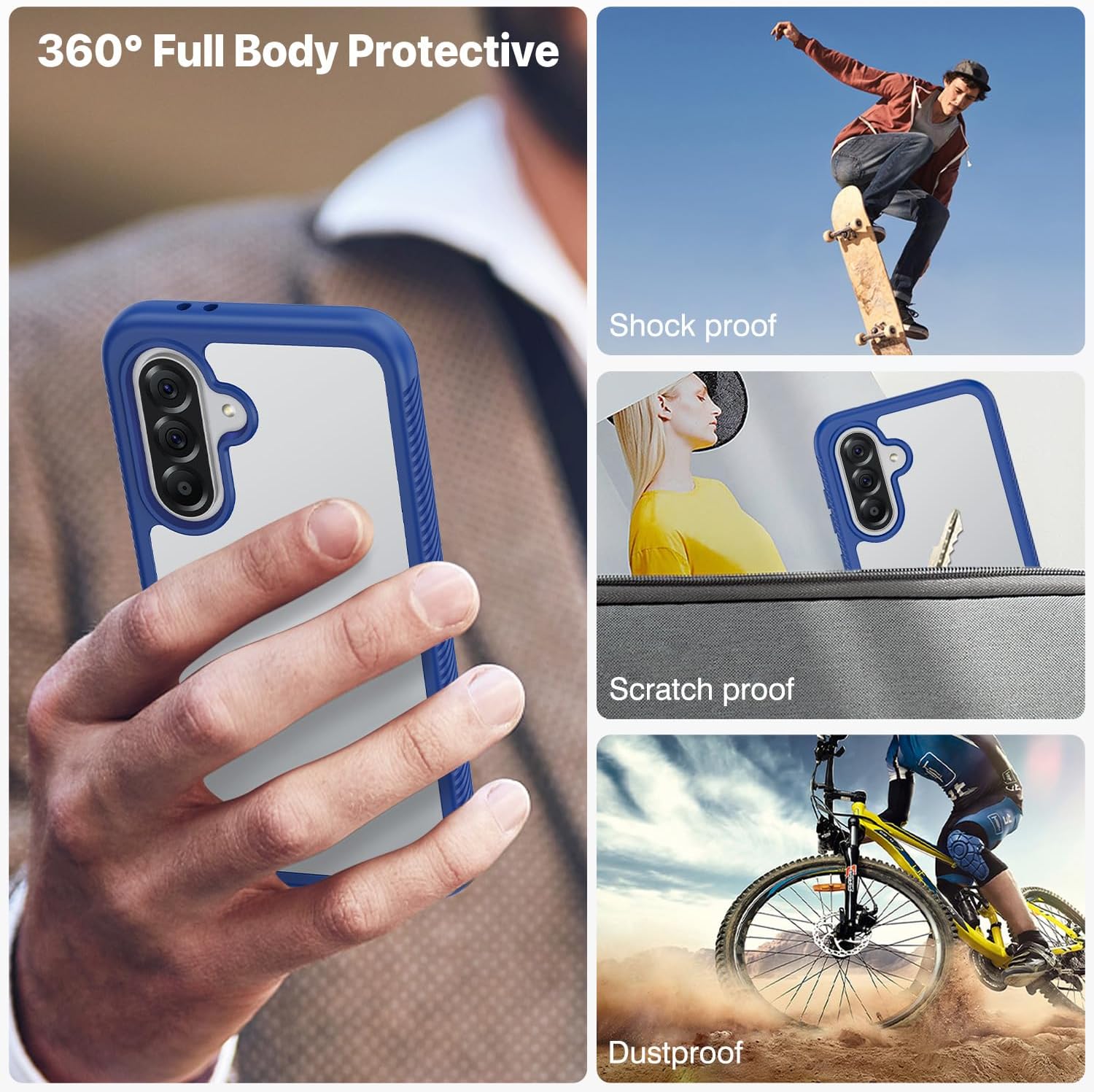 Detalle de CENHUFO Samsung A36/A56/A37 Case with Built-in Screen Protector — 360° Full Body Shockproof Blue