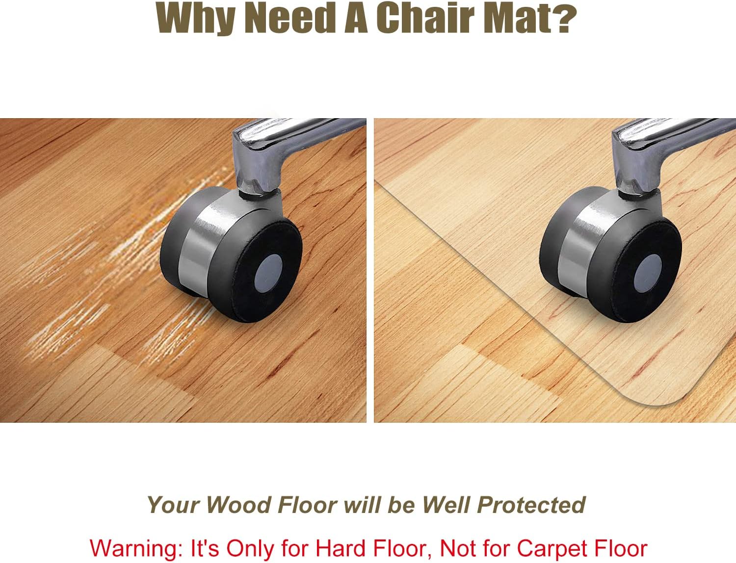 Detalle de Kuyal Clear Chair Mat for Hard Floors (48 x 36 in) Transparent Office Floor Protector