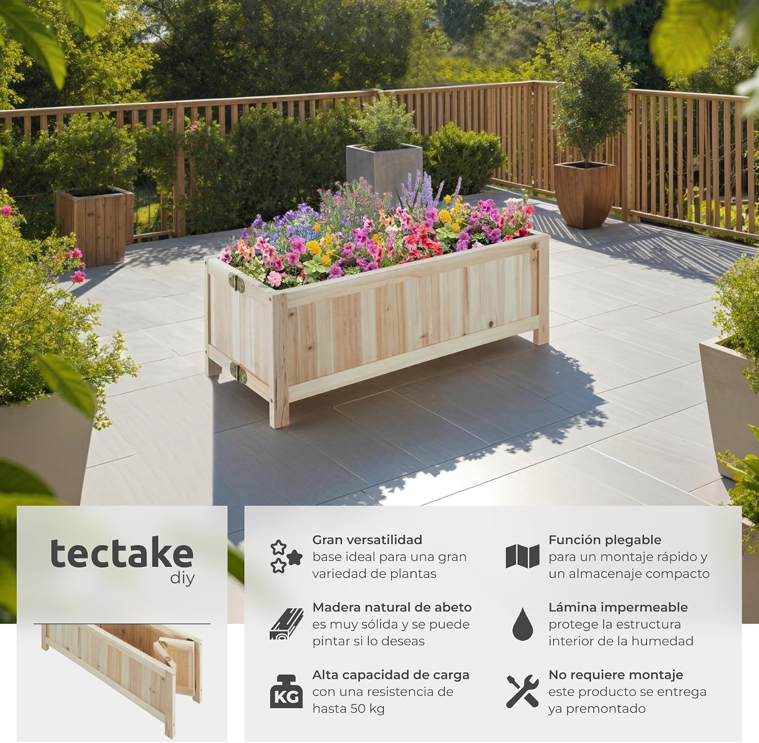 Detalle 2 de tectake® Jardinera Exterior Rectangular 30 x 70 x 25 cm