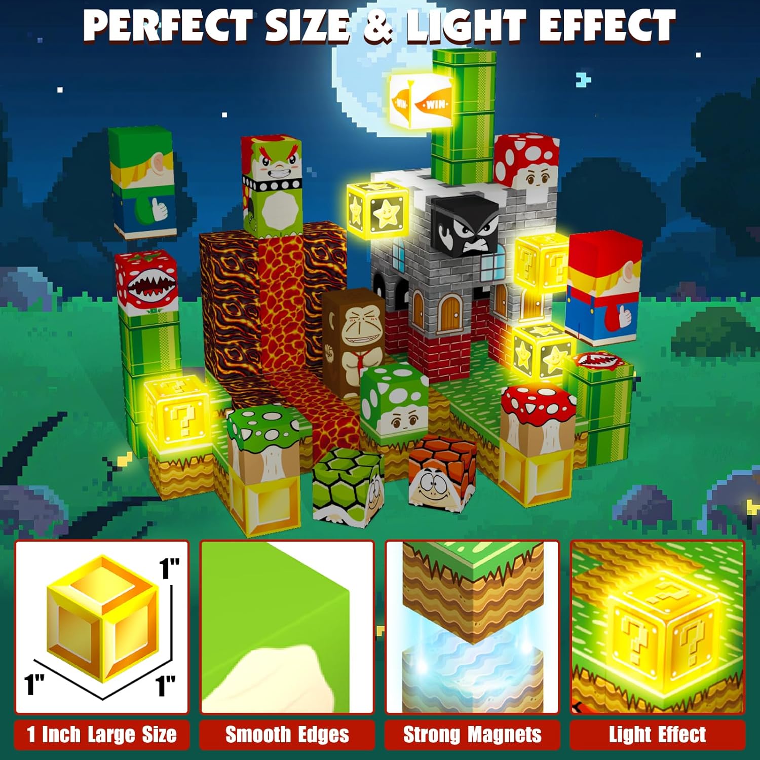 Detalle de MEDMHSMA Magnetic Blocks 100PCS: Light-Up 1-Inch Magnetic Building Toys for STEM Play