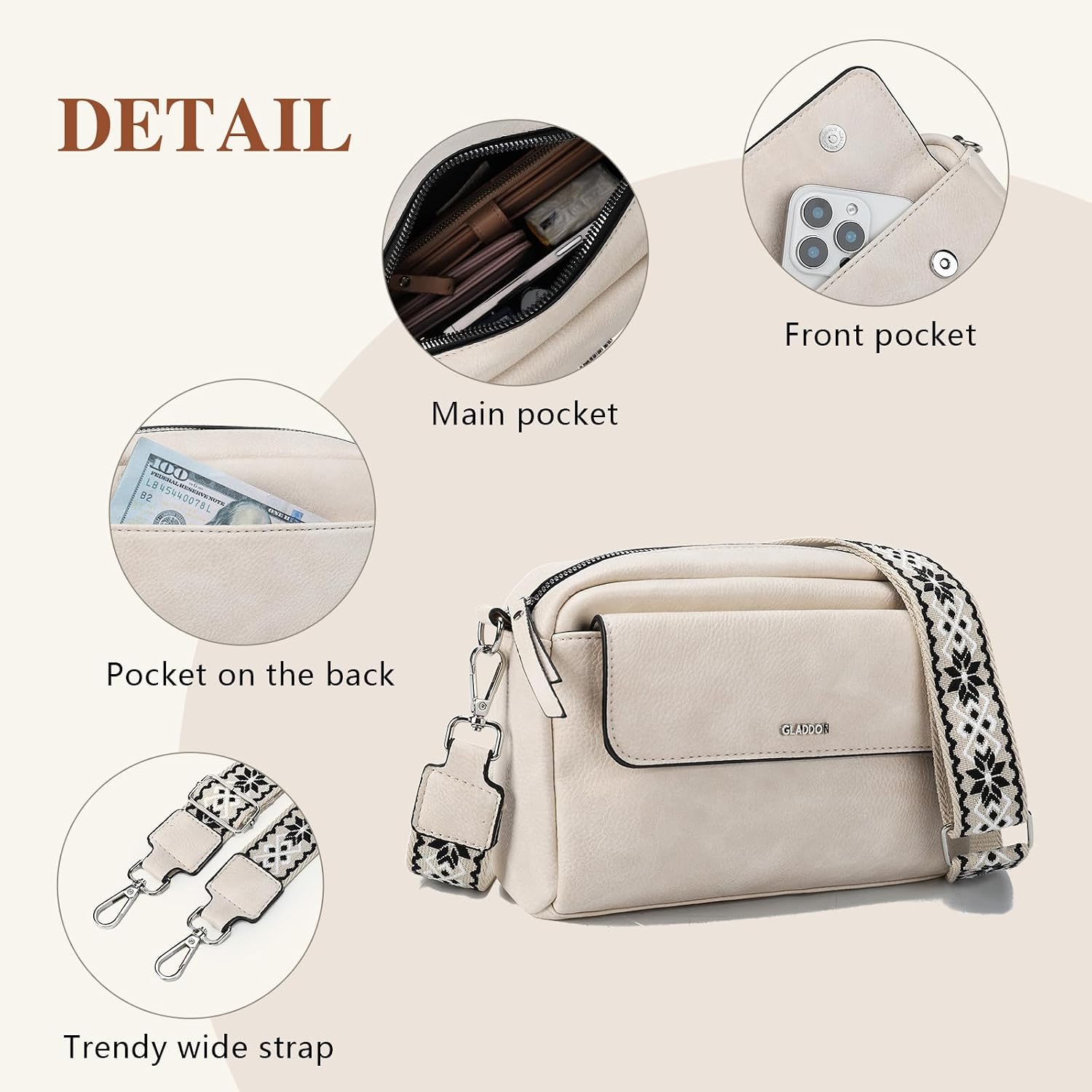Detalle 2 de Gladdon borsa tracolla in pelle PU 22 cm