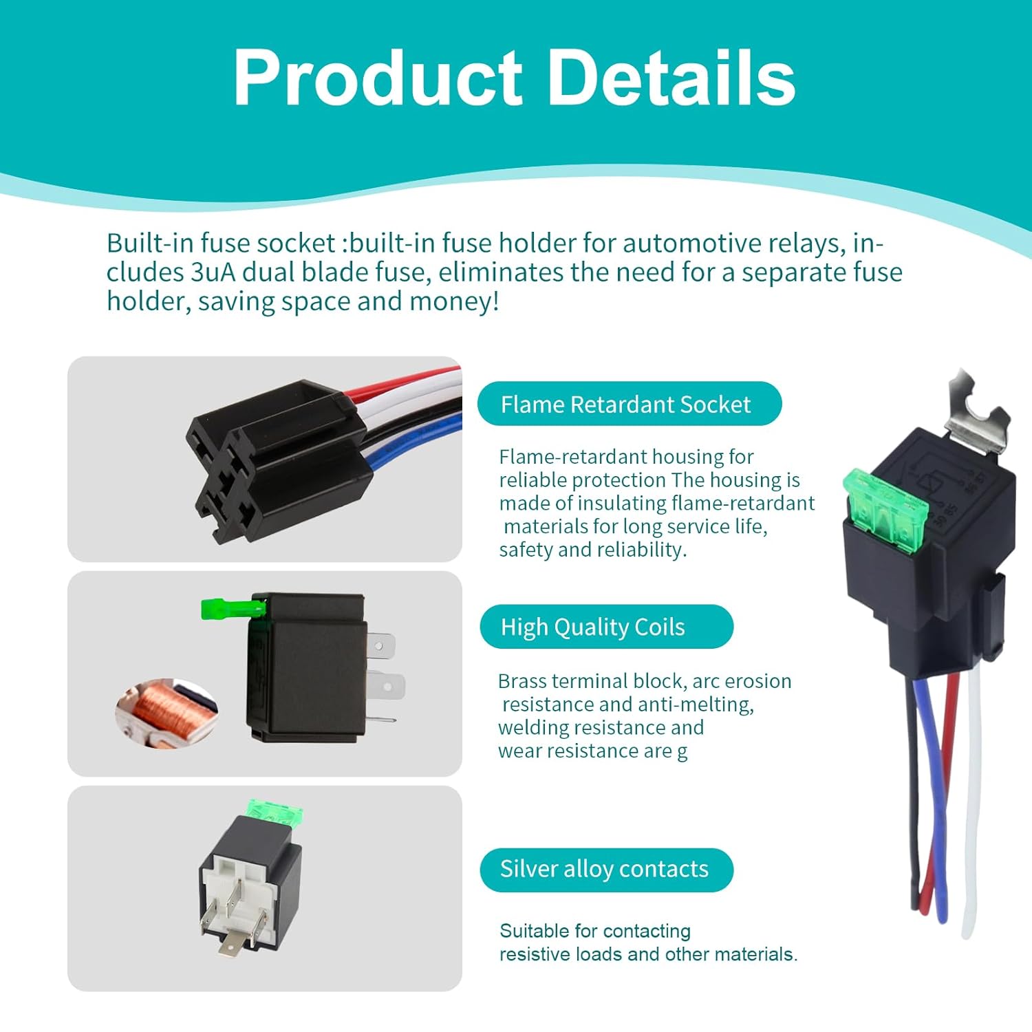 Detalle de 2 Packs 12V Fuse Relay Switch Harness Set with 30A Fuse and 4-Pin SPST Relays (12 AWG) – Interlocking Mount