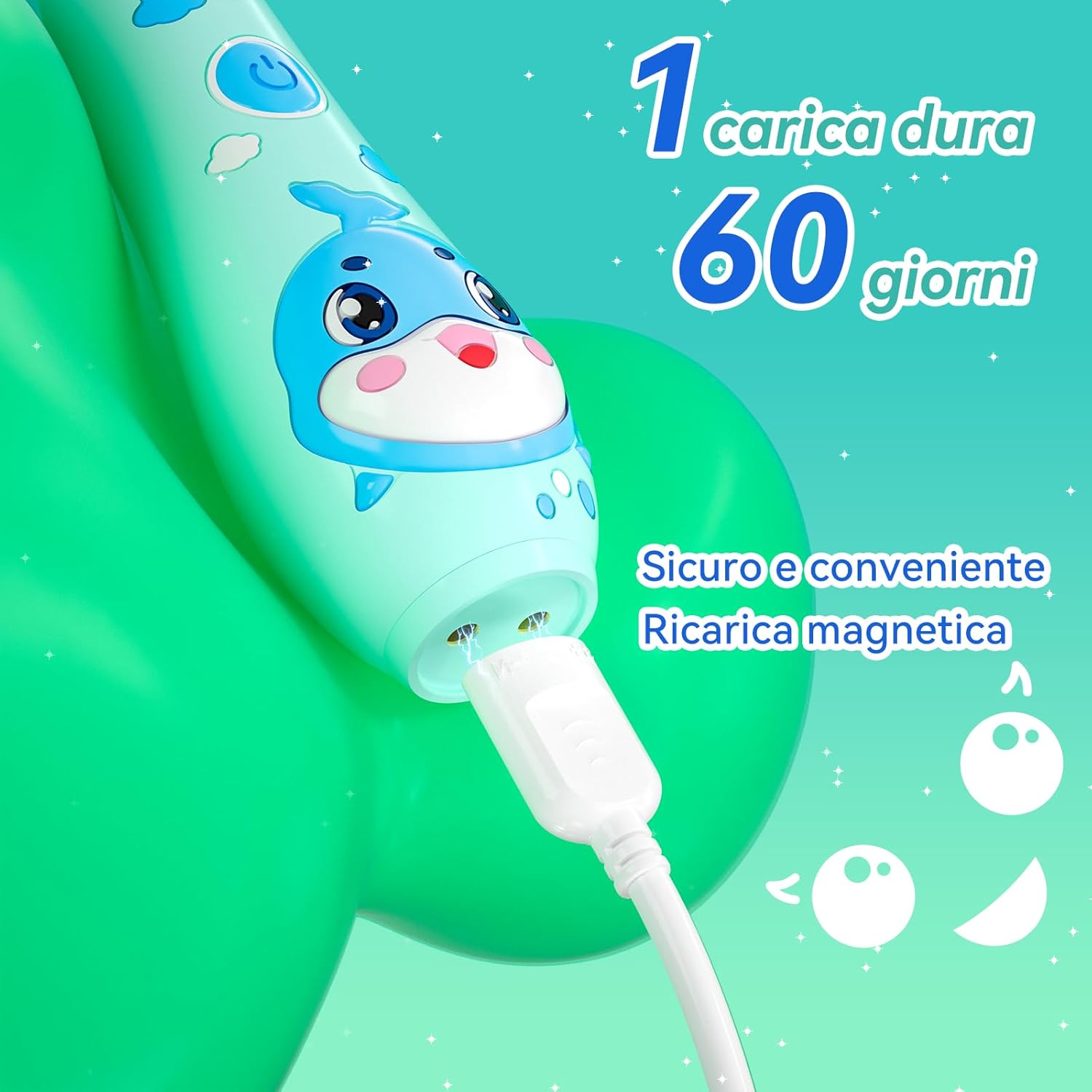 Thumbnail 3 de Spazzolino elettrico bambini Seago SG-2139 (modello balena) con LED, 8 testine e ricarica magnetica, blu