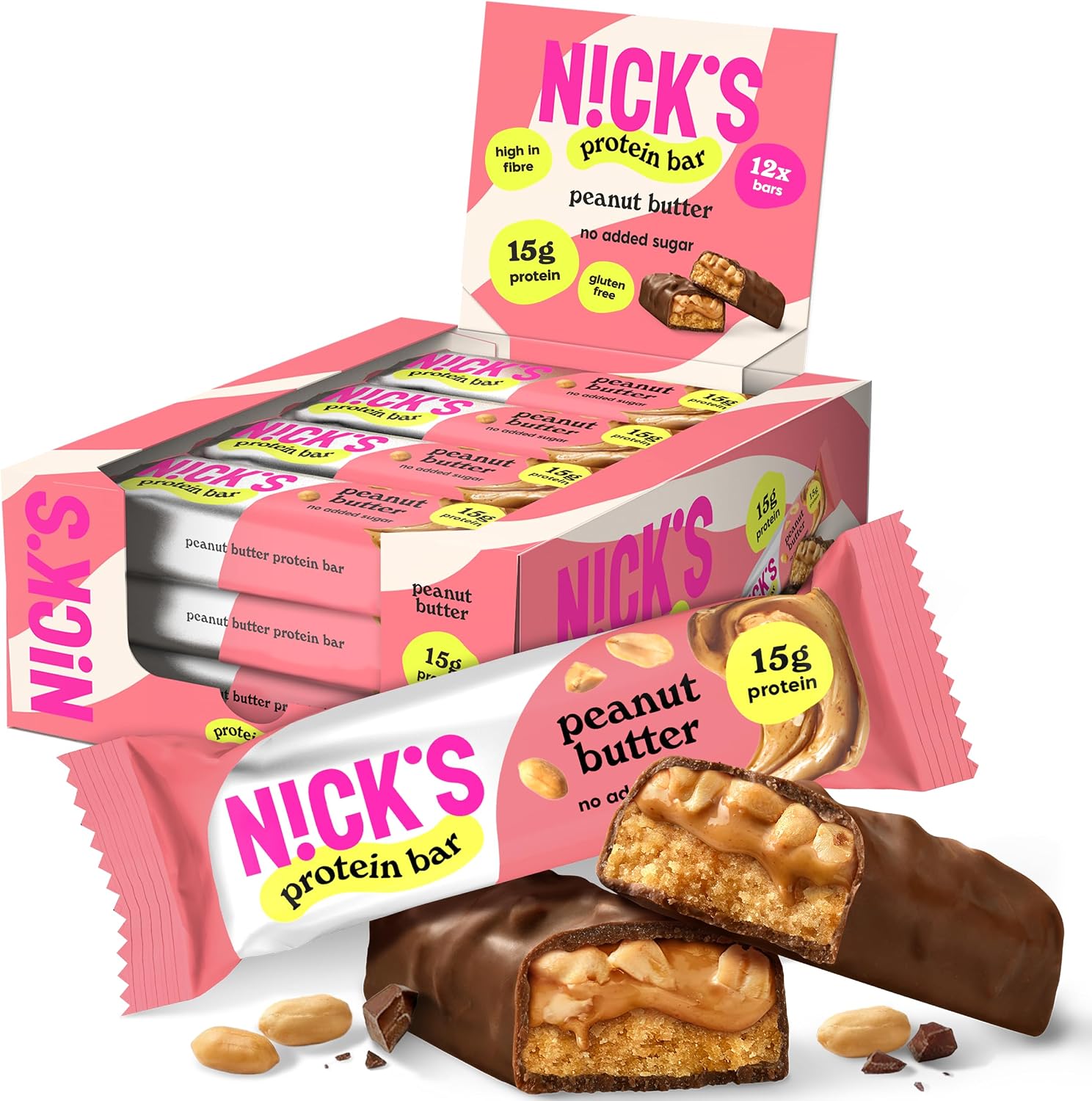 Detalle de N!CK'S Low Carb Protein Bar Peanut Butter, Chocolate, 15 g Protein, 214 Calories