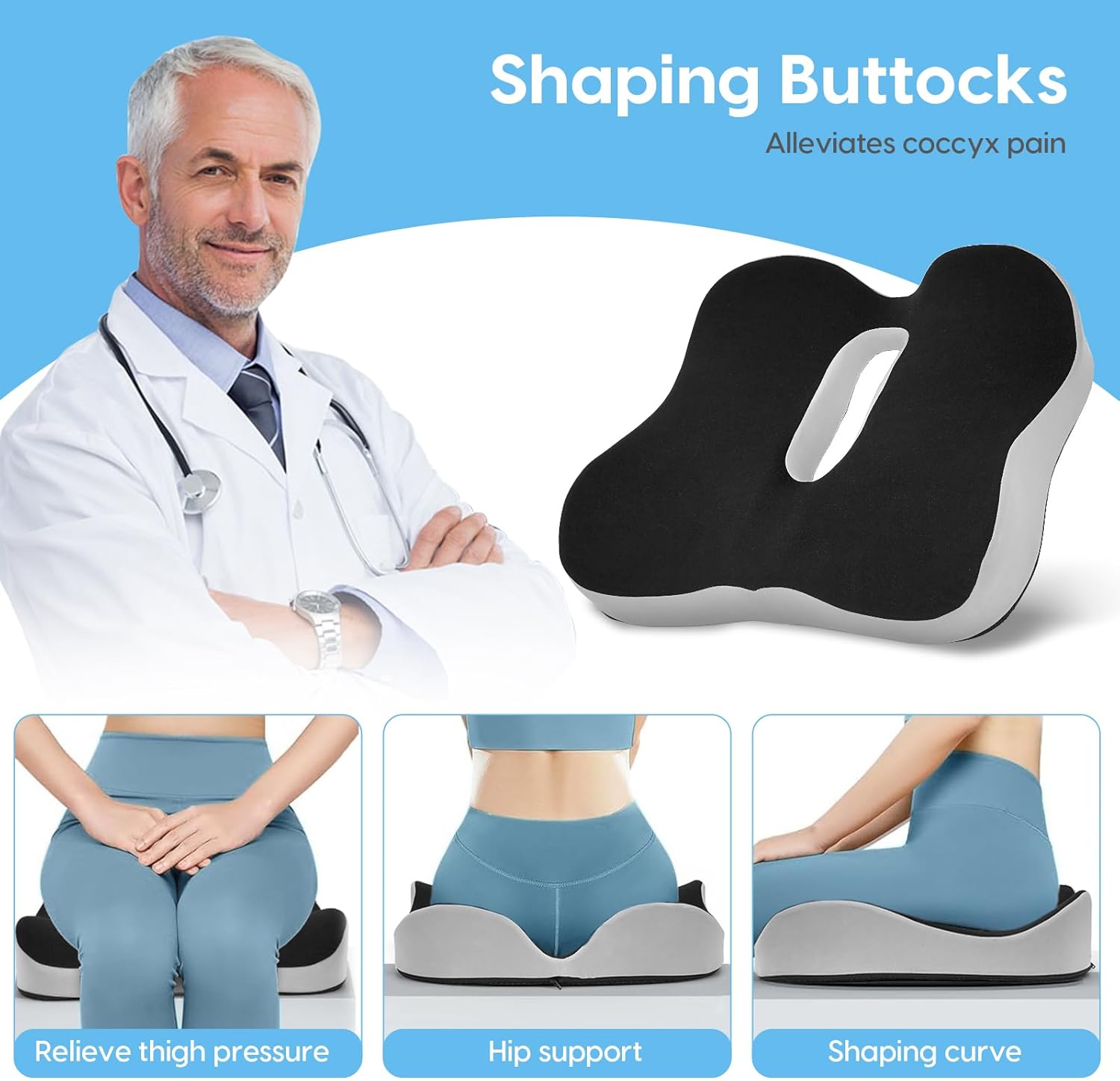 Thumbnail 3 de DmTown Orthopädisches Sitzkissen für Steißbein & Hämorrhoiden (Memory Foam, große Ausführung)