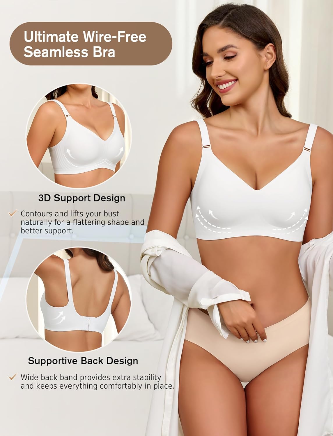 Detalle de BH Damen Ohne Bügel Push Up Gepolstert – Nahtloser Soft T-Shirt-BH, Vollschalenkomfort