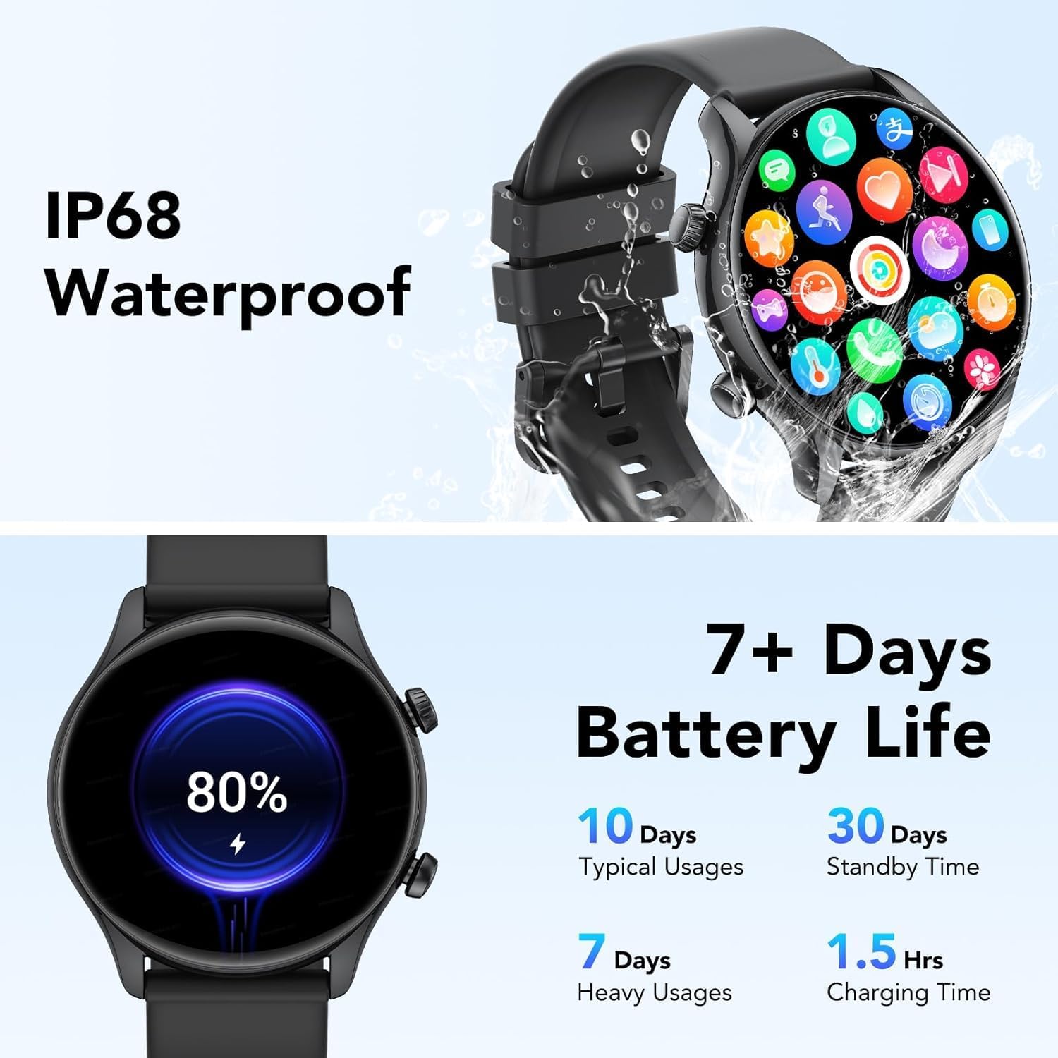 Thumbnail 5 de Montre connectée homme/femme 1,40" HD : appels Bluetooth, sport, sommeil et podomètre